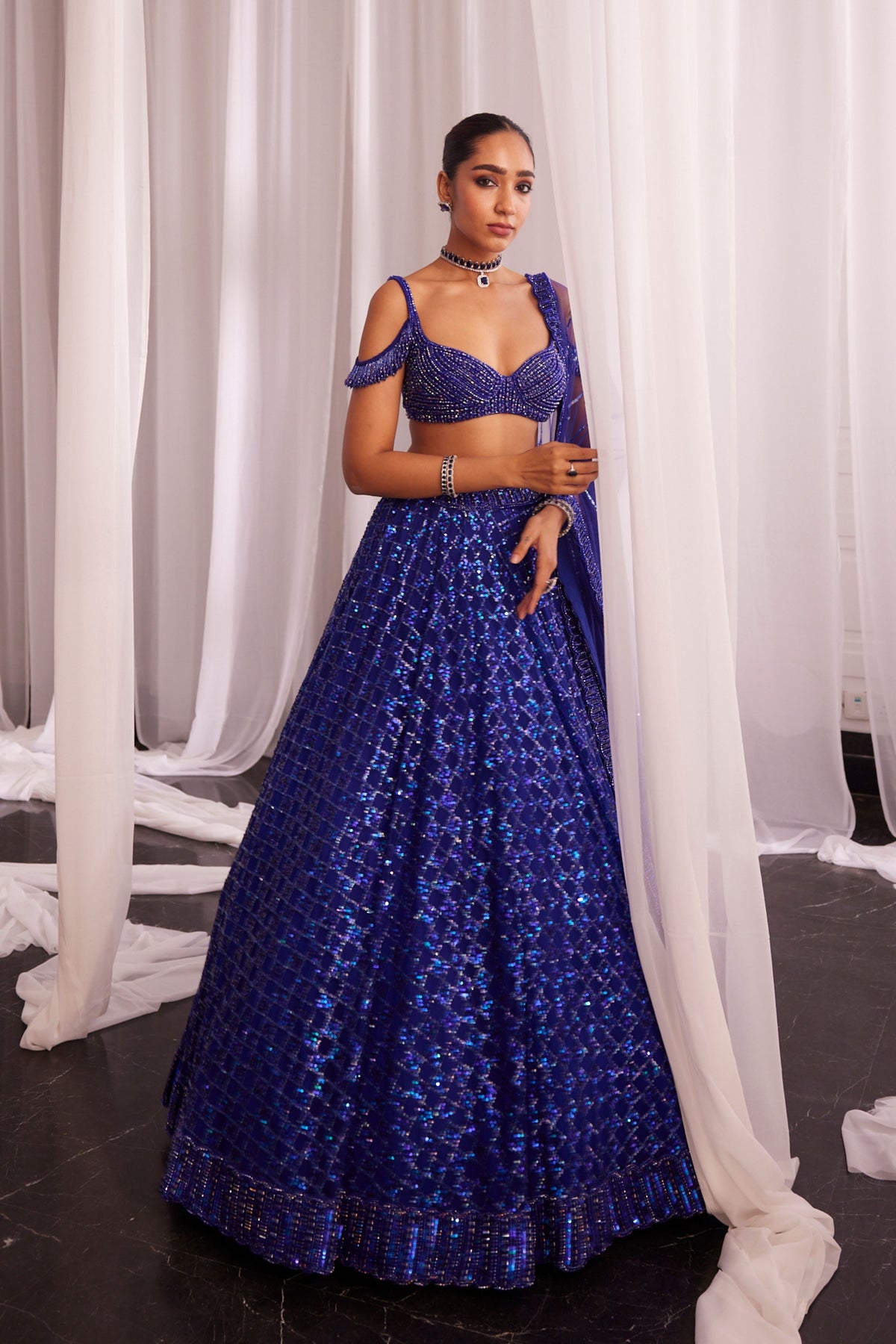 Cocktail Blue Tulle Lehenga Set