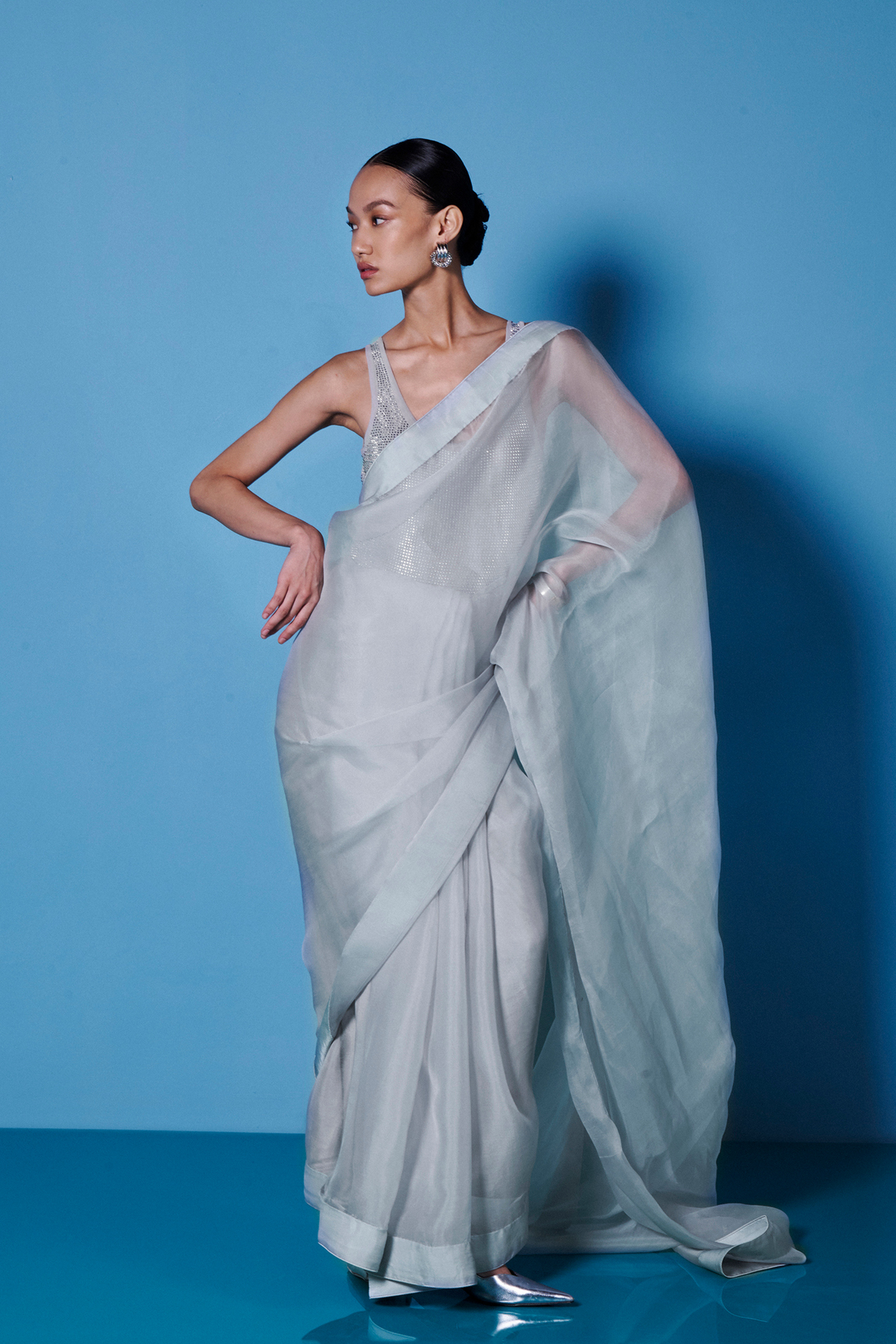 Handwoven Dove Grey Organza Sari