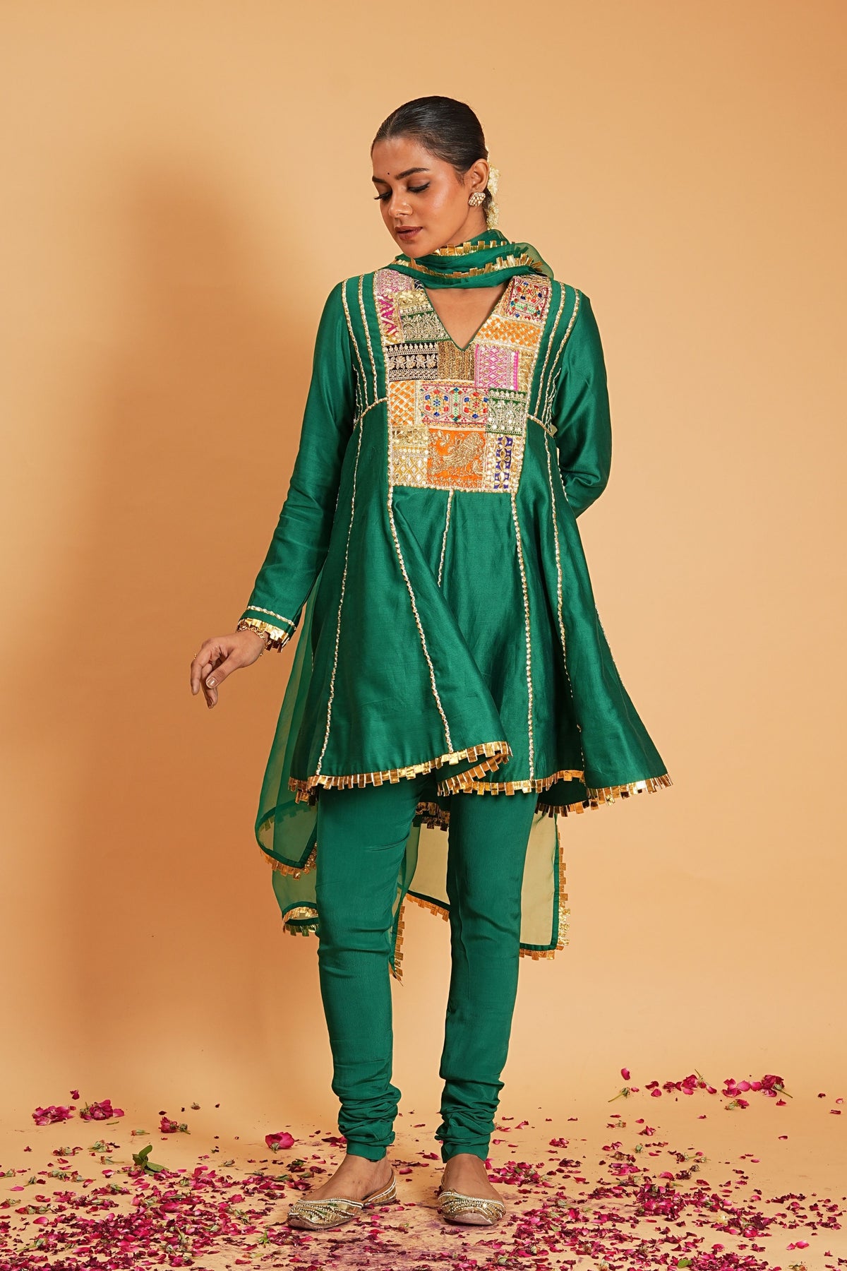 Green Chanderi Kurta Set