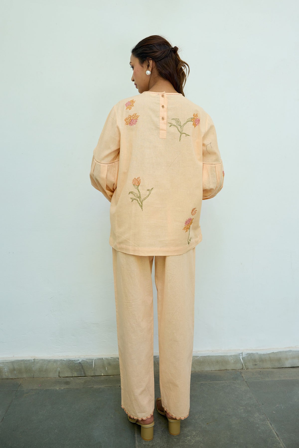 Hand Embroidered Peach Cotton Top