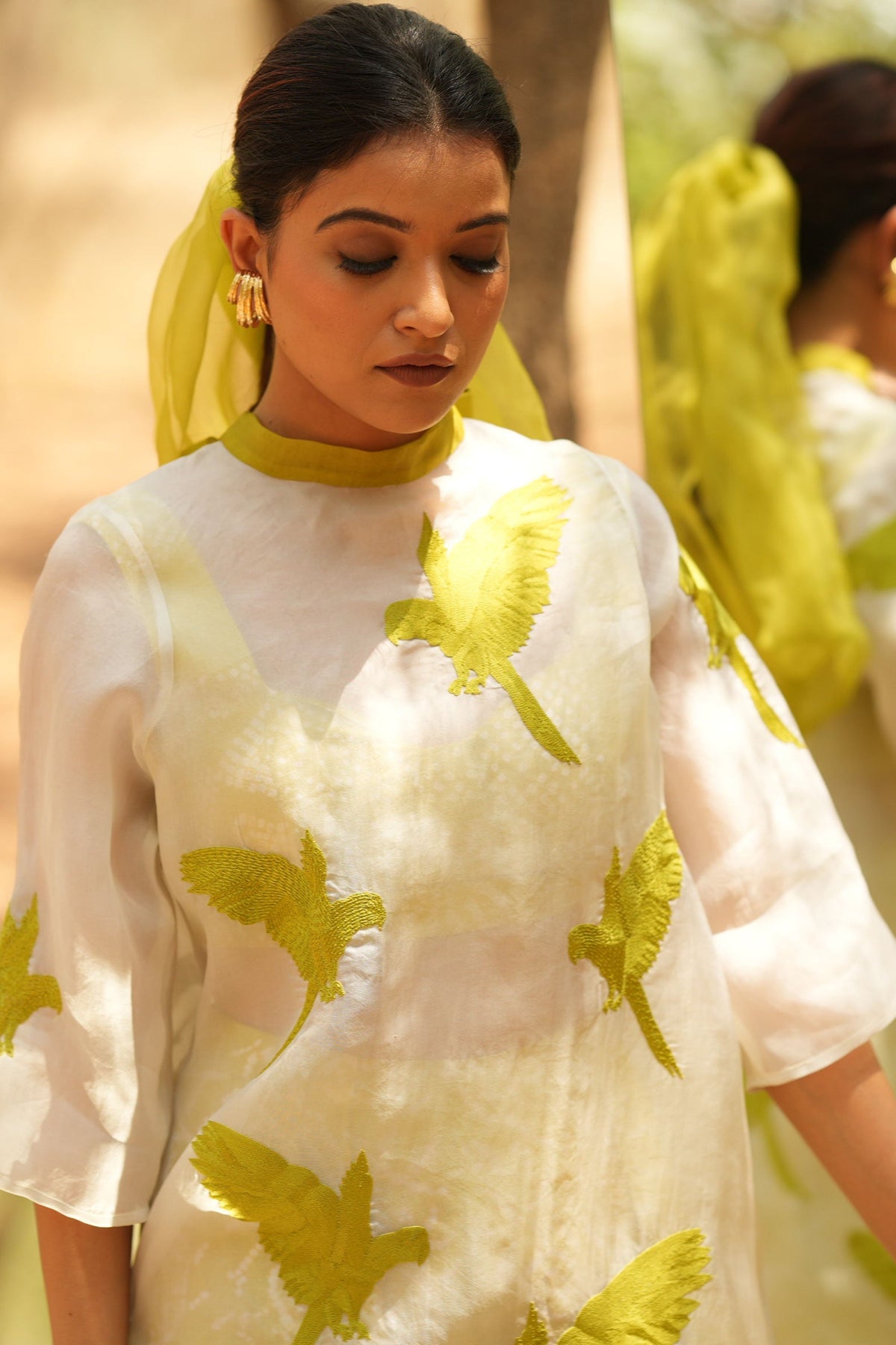 White Embroidered Organza Kurta With Inner and Pants