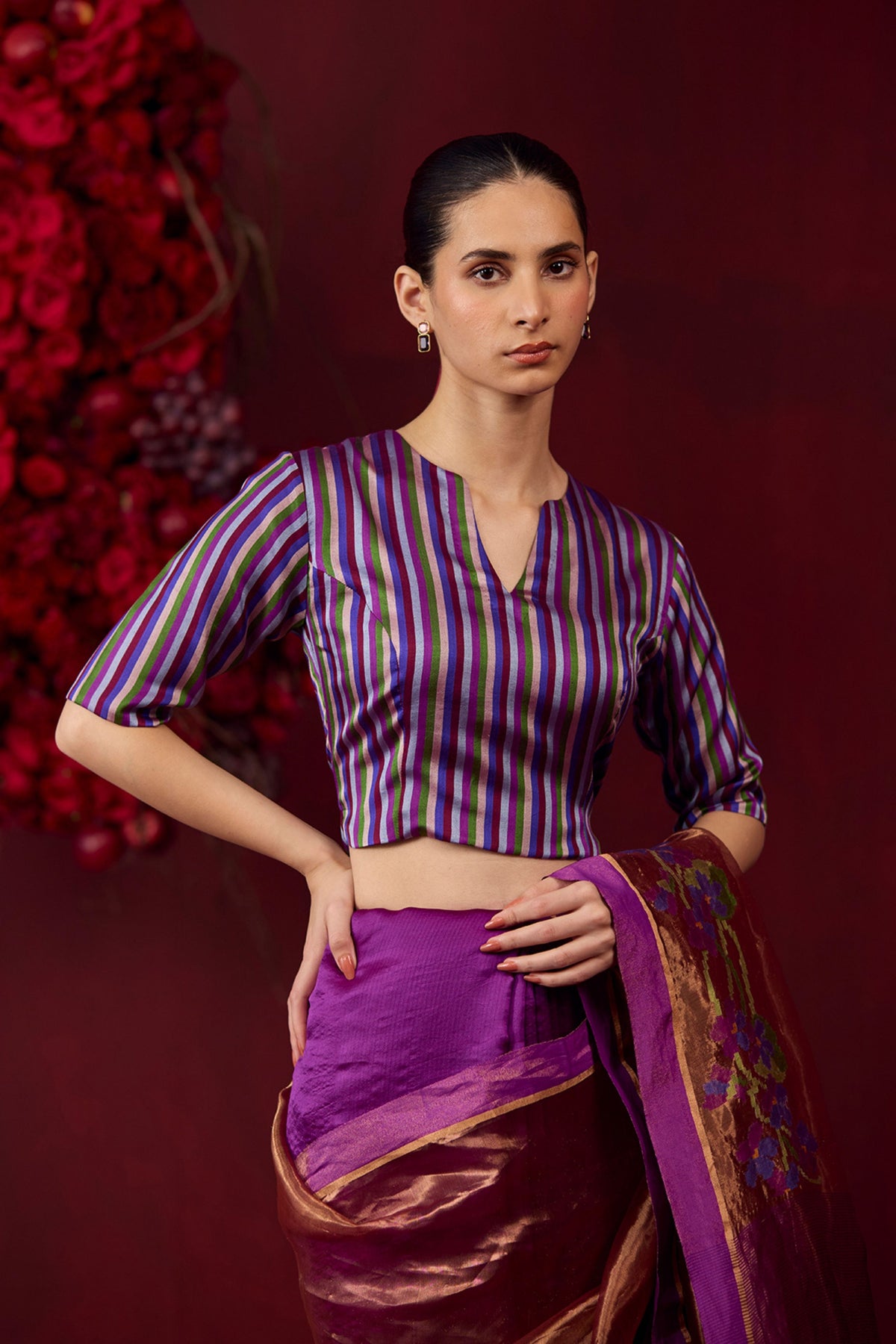 Cheerful Violet Striped Blouse