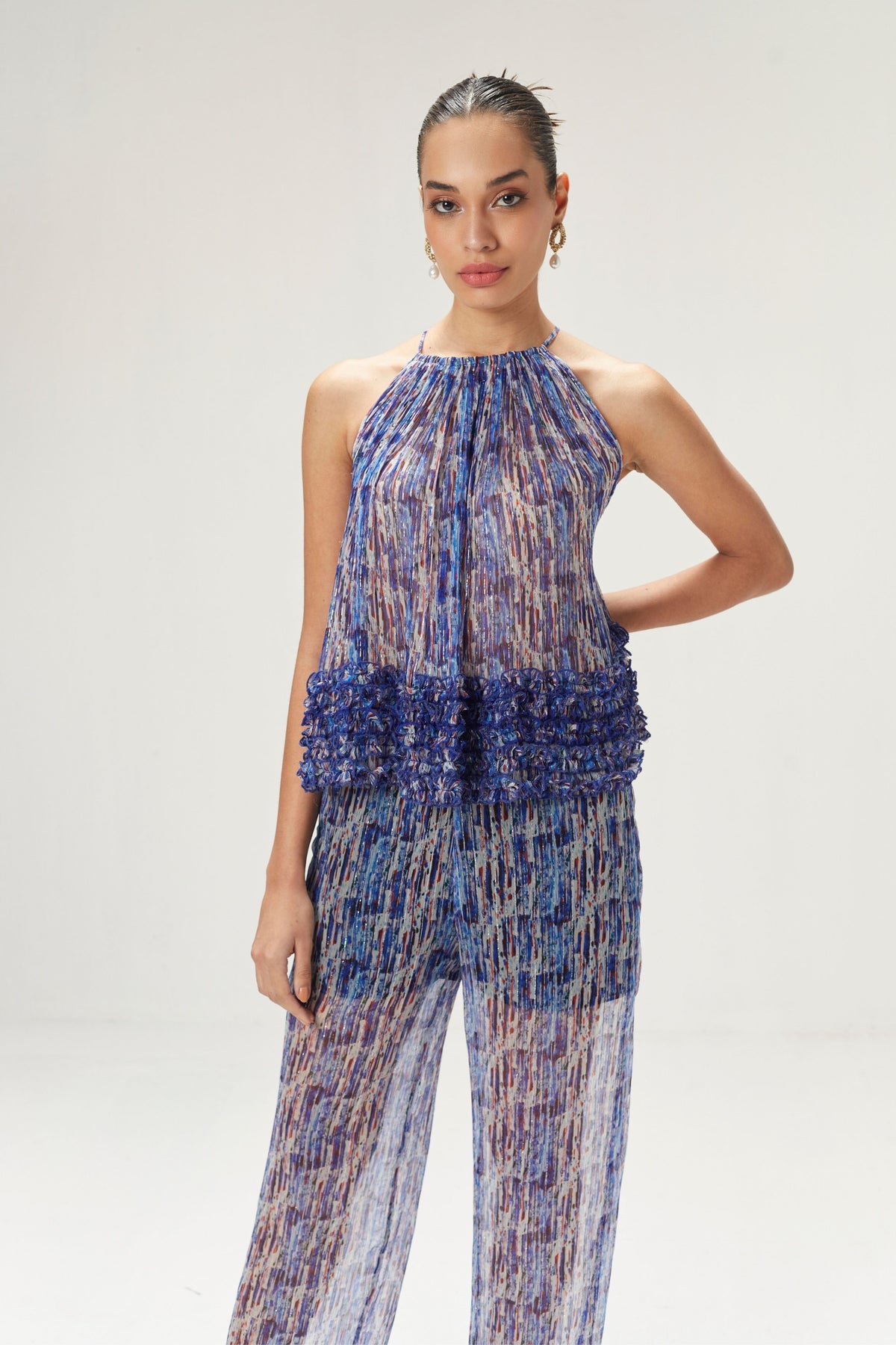 Printed Lurex Chiffon Co-ord Set