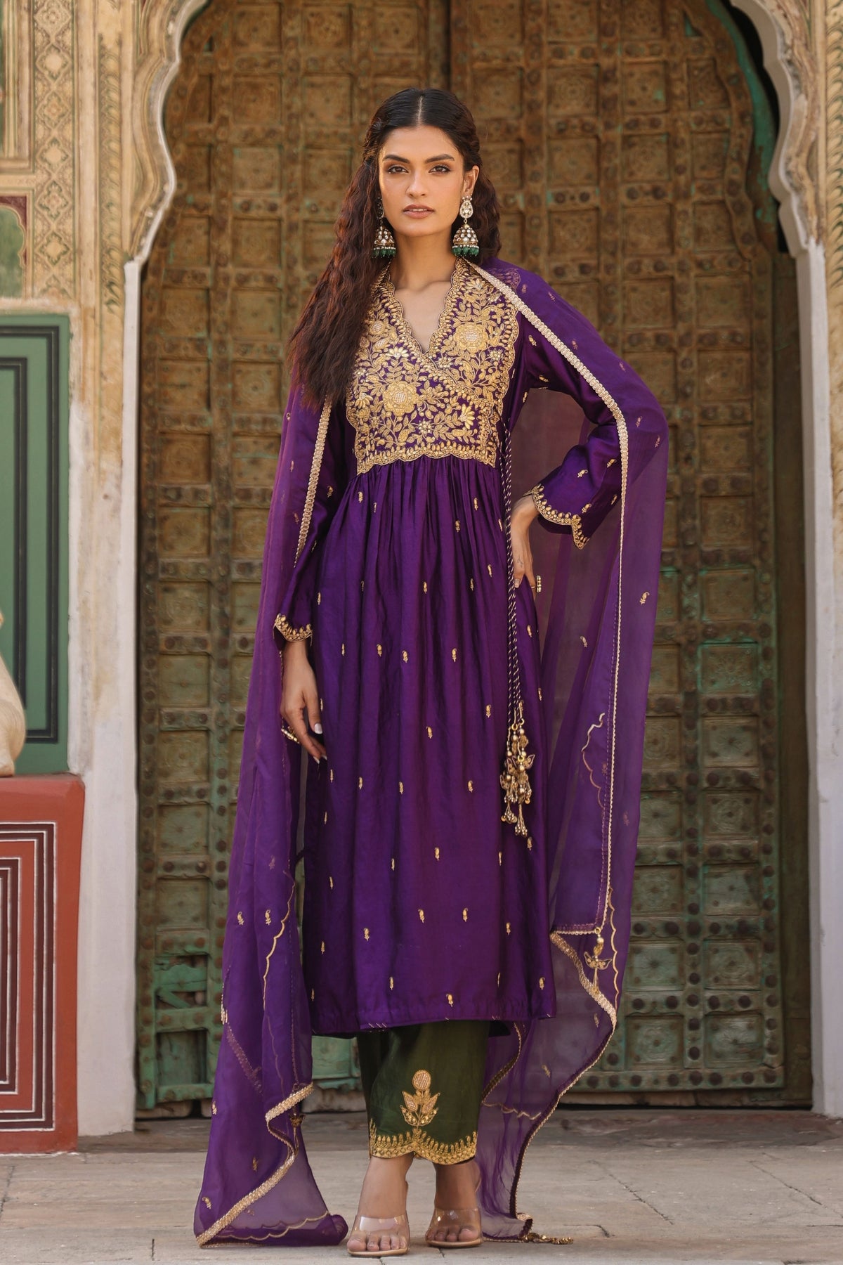 Overlap Frockstyle Purple Kurta Set