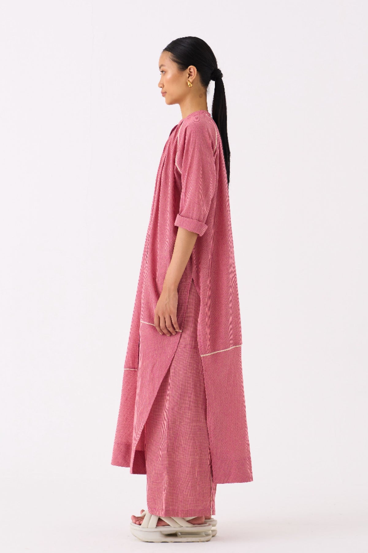 Pink Gather Neck Shirt Co-ord