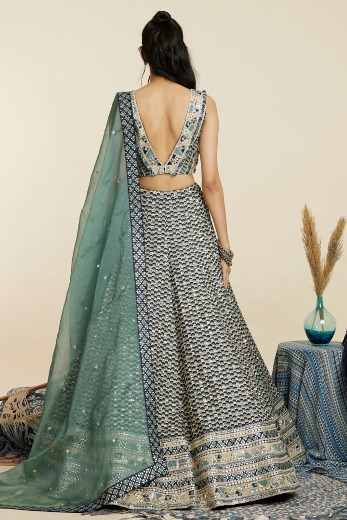 Blue Embellished Bridal Lehenga Set