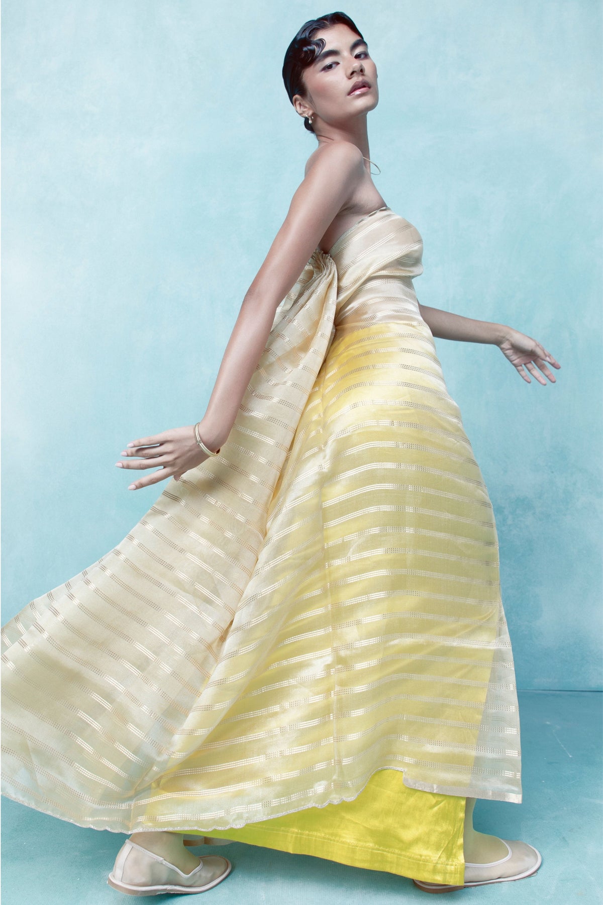 Handwoven Blonde Yellow Tissue Saree