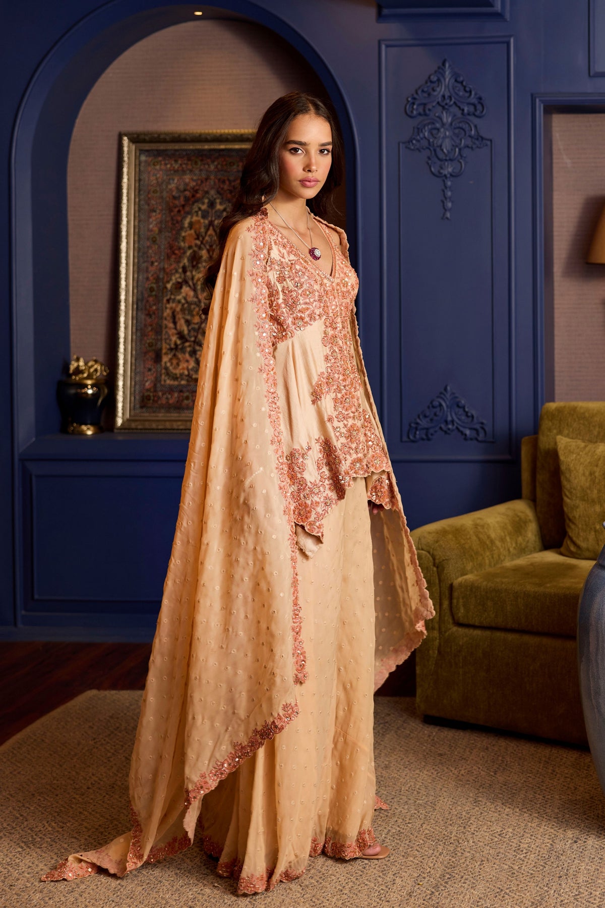 Fresh Peach Silk  Sharara Set