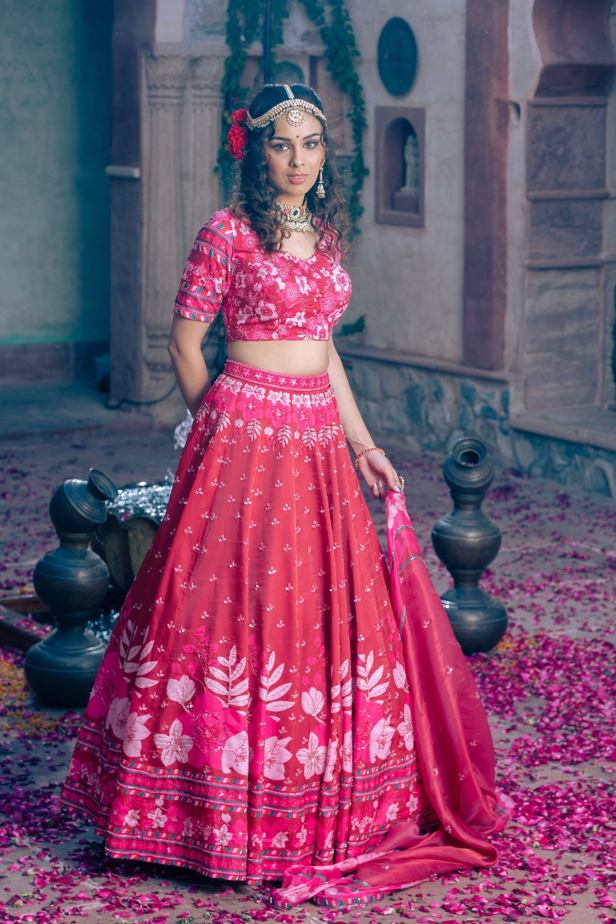 Maroon Embroidered Lehenga Set