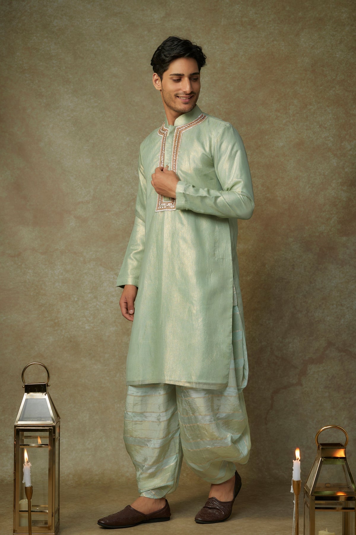 Green Embroidered Kurta Set