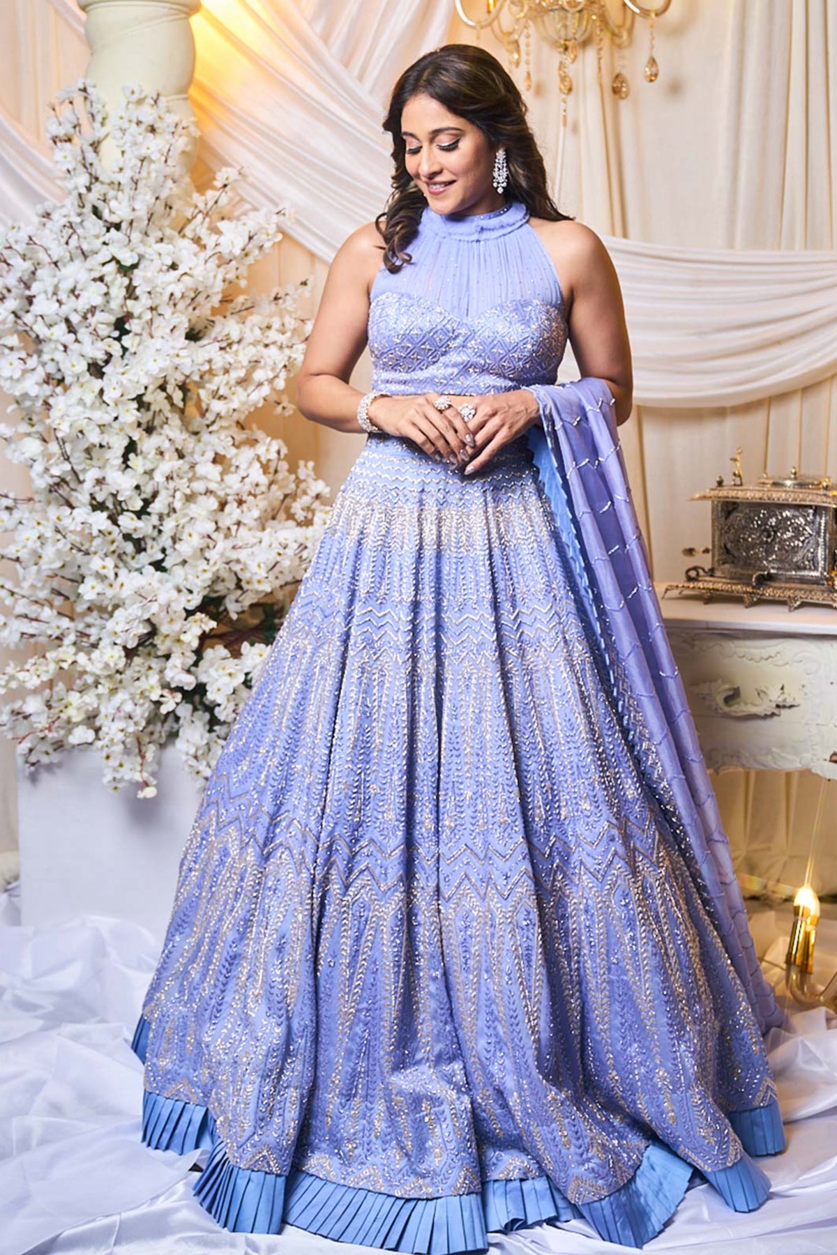 Periwinkle Blue Chevron Lehenga Set