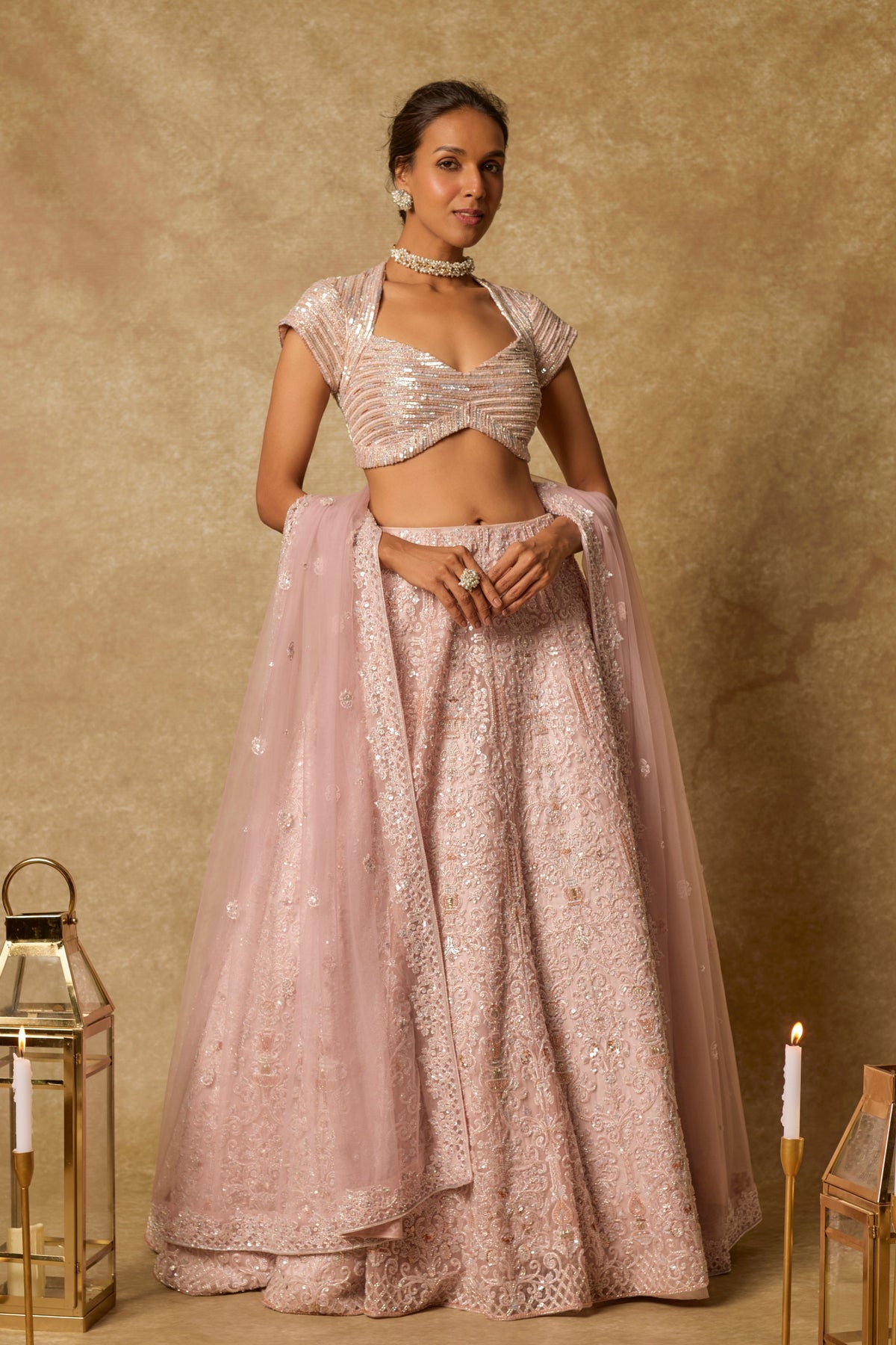 Dusty Pink Embroidered Lehenga Set