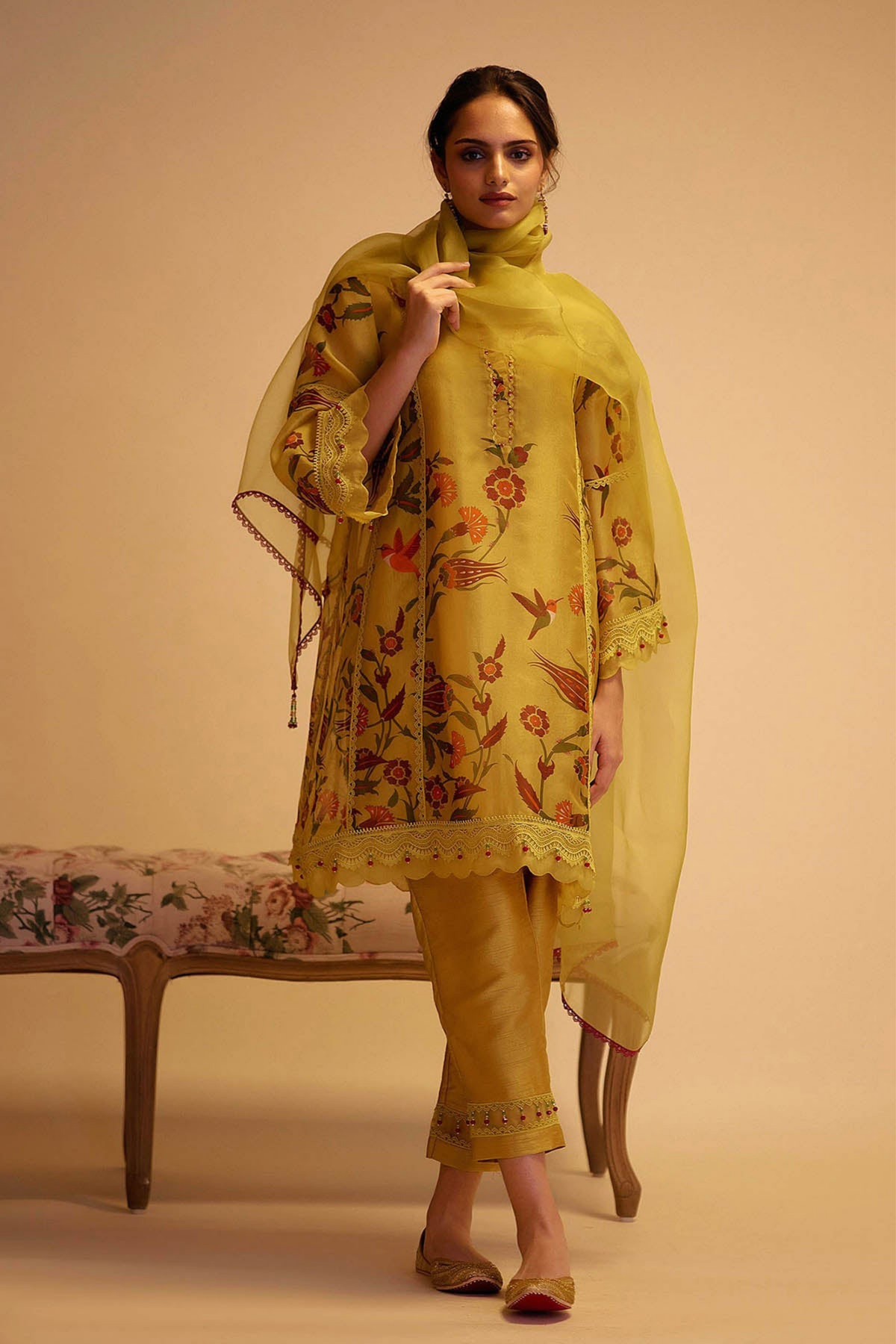 Farida Yellow Print Kurta Set