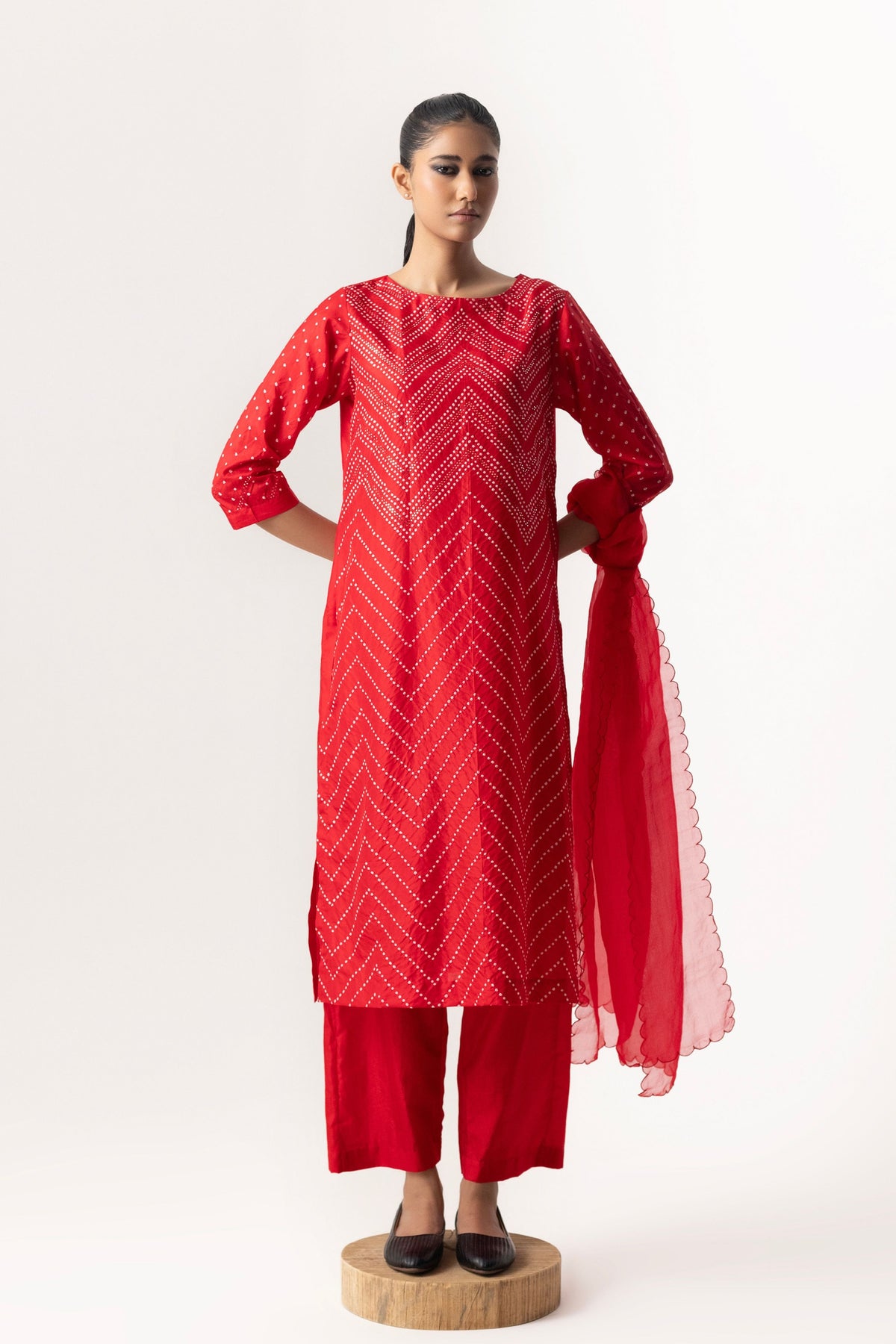 Red Chevron Kurta Set