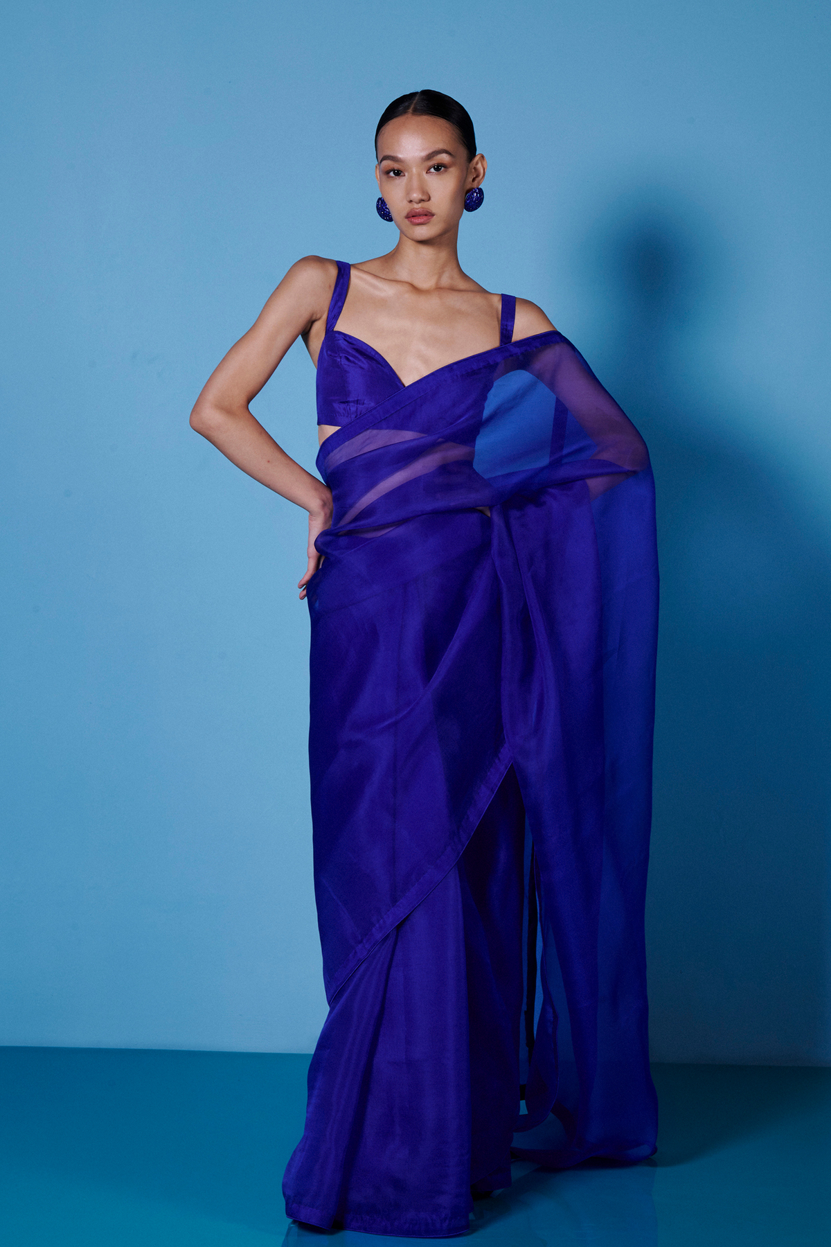 Handwoven Midnight Blue Organza Sari