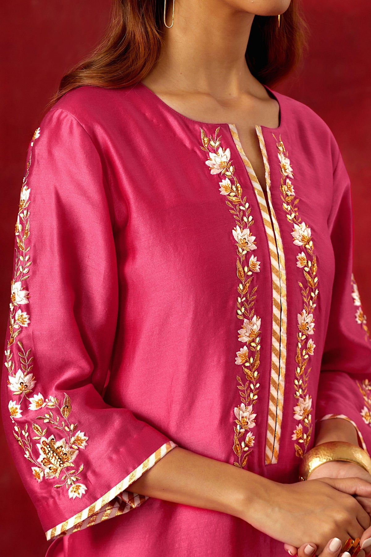 Fuchsia Round Hem Kurta Set