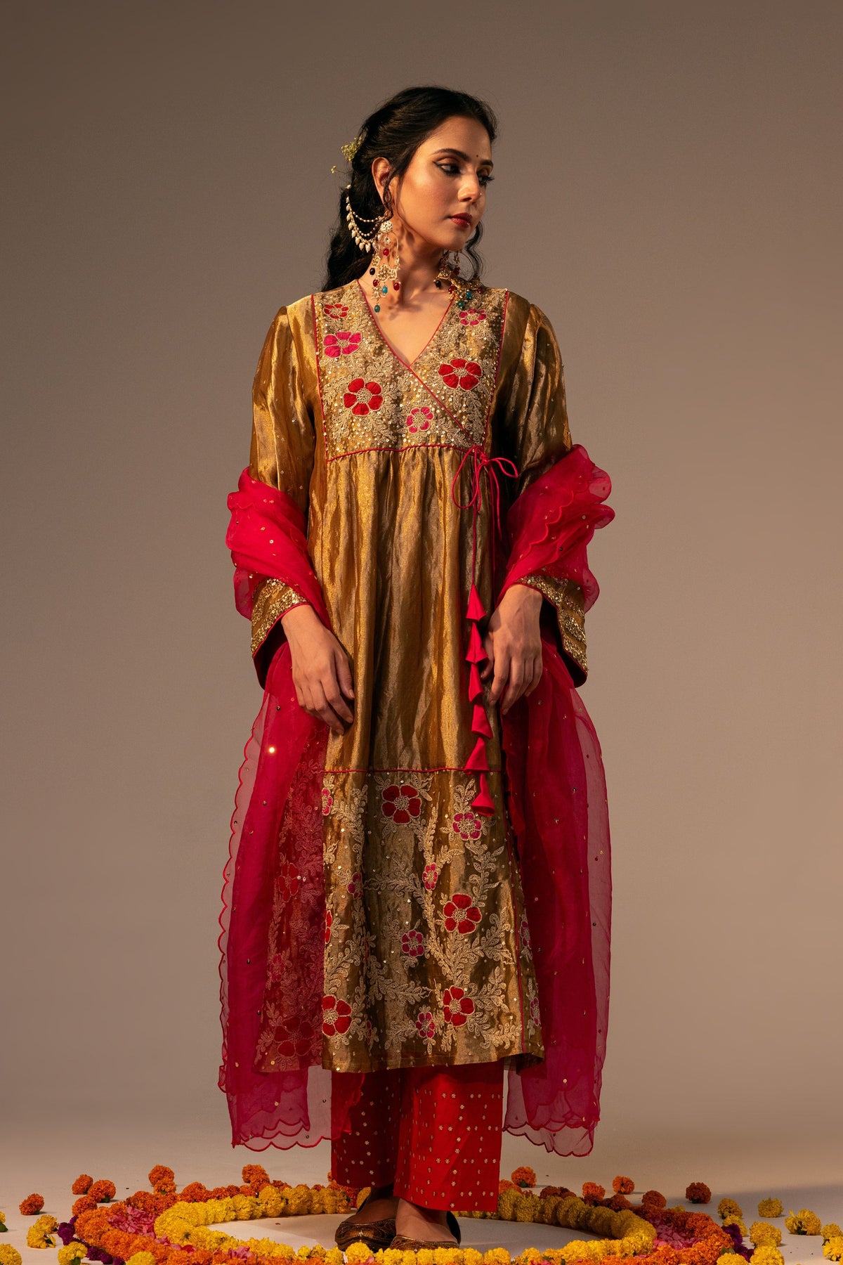 Gold Tissue Kurta Set