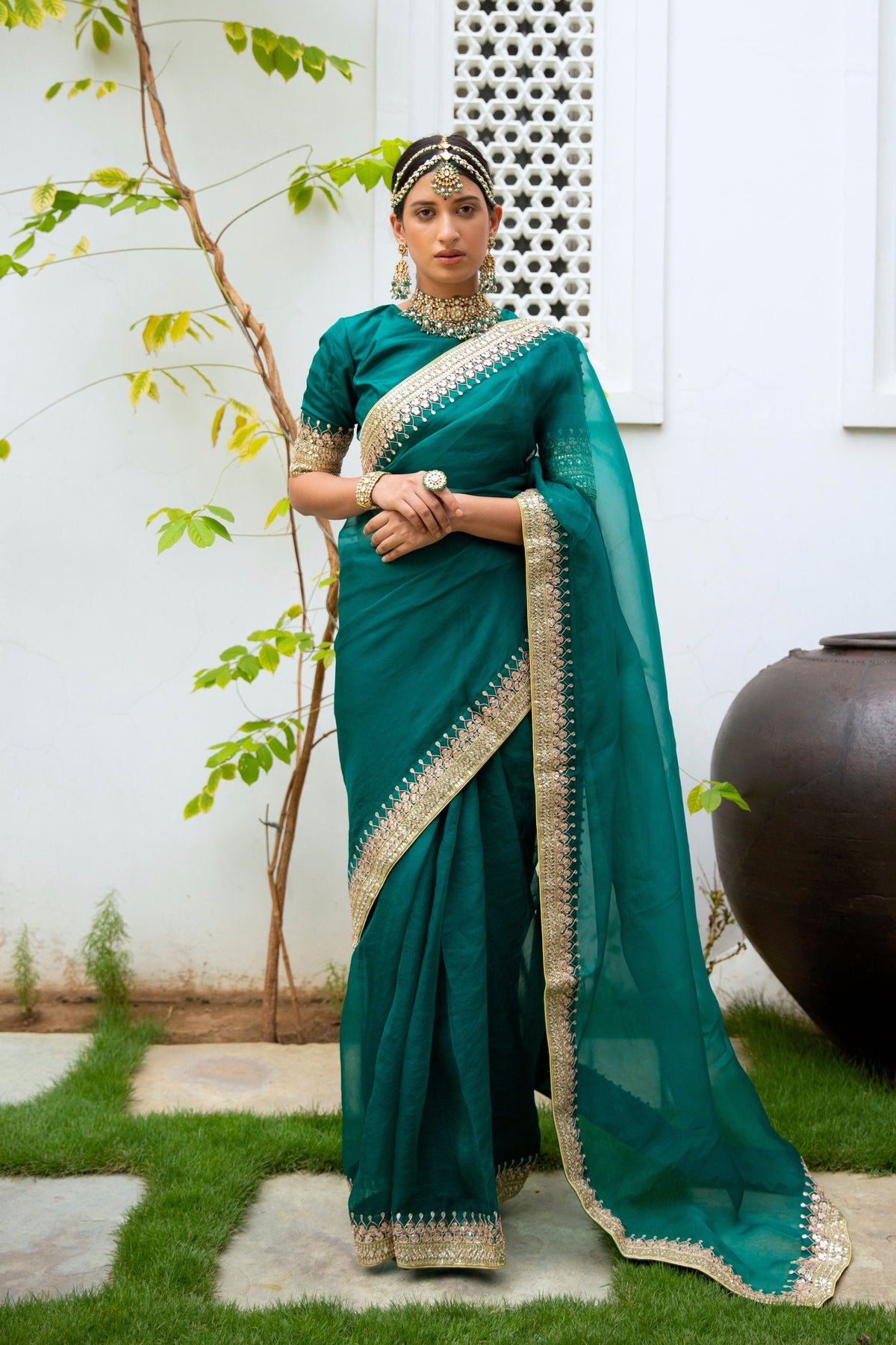 Emerald Green Bridal saree Set