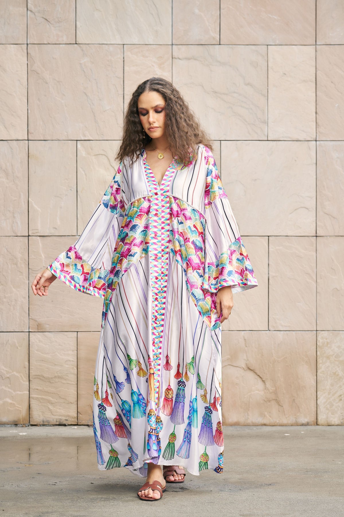 Tassle Printed A- Line Maxi Dress