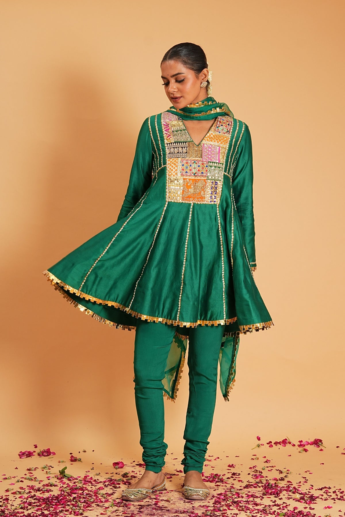 Green Chanderi Kurta Set