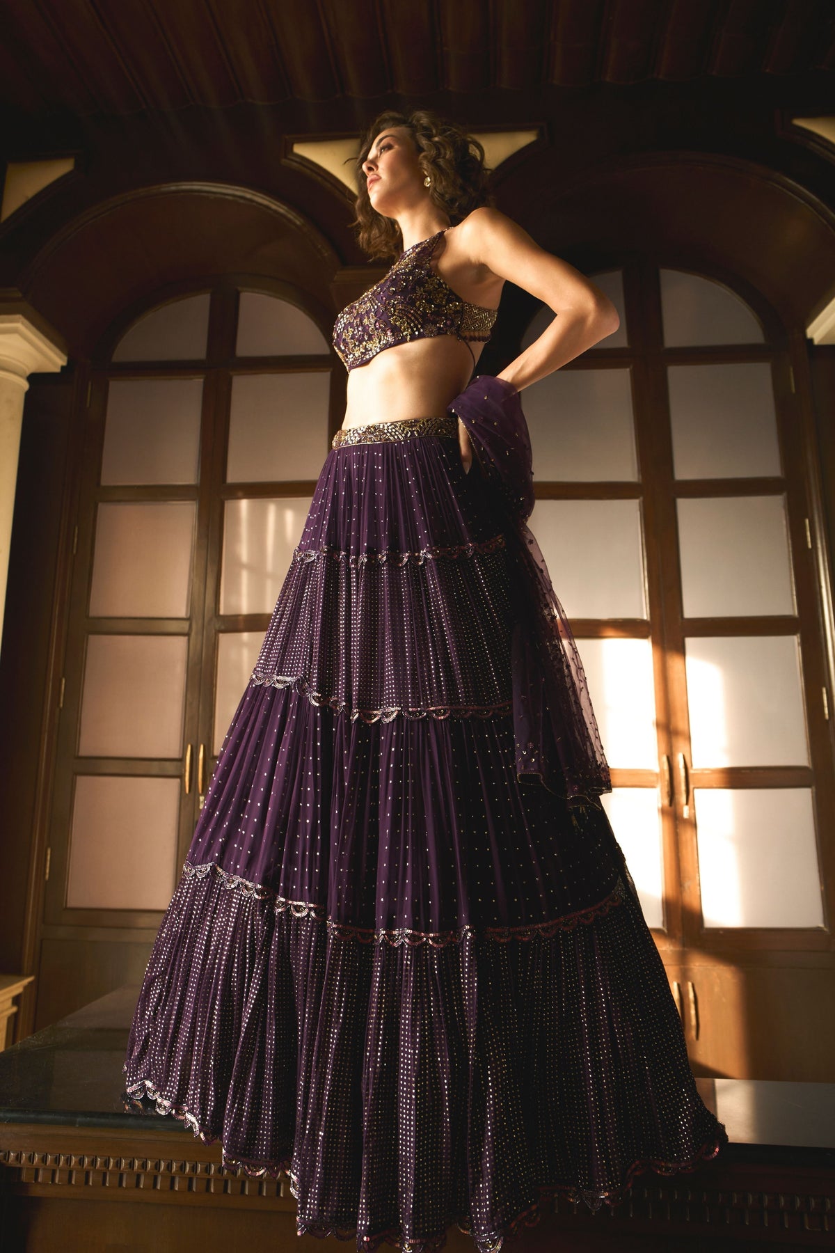 Purple Mukaish Lehenga Set