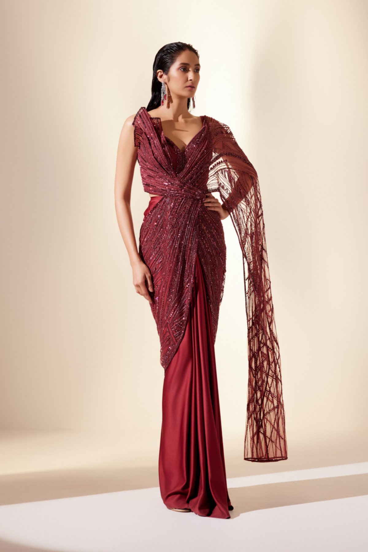 Wine Sizzling Whispers Saree