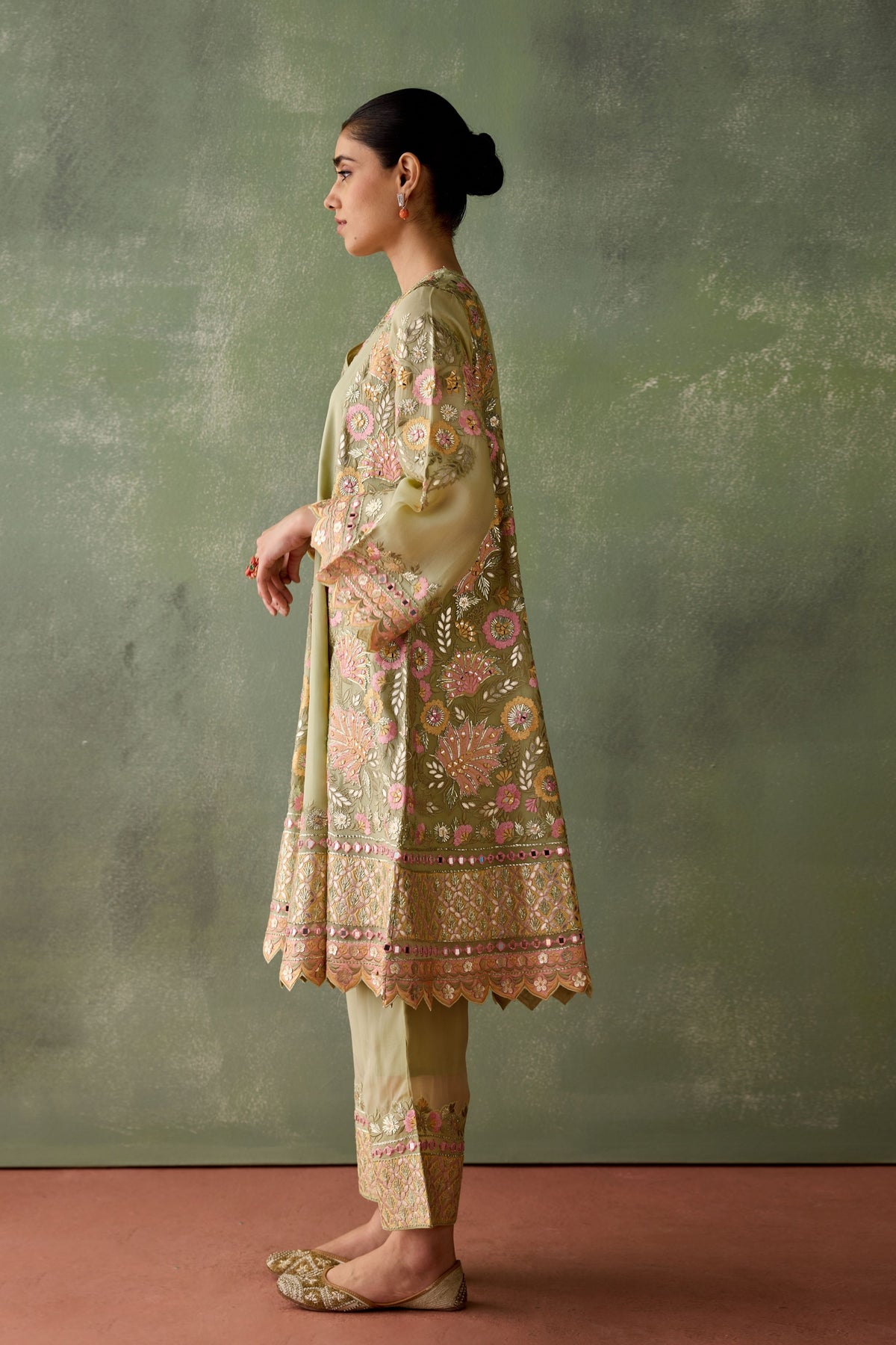 Green Organza Kurta Set