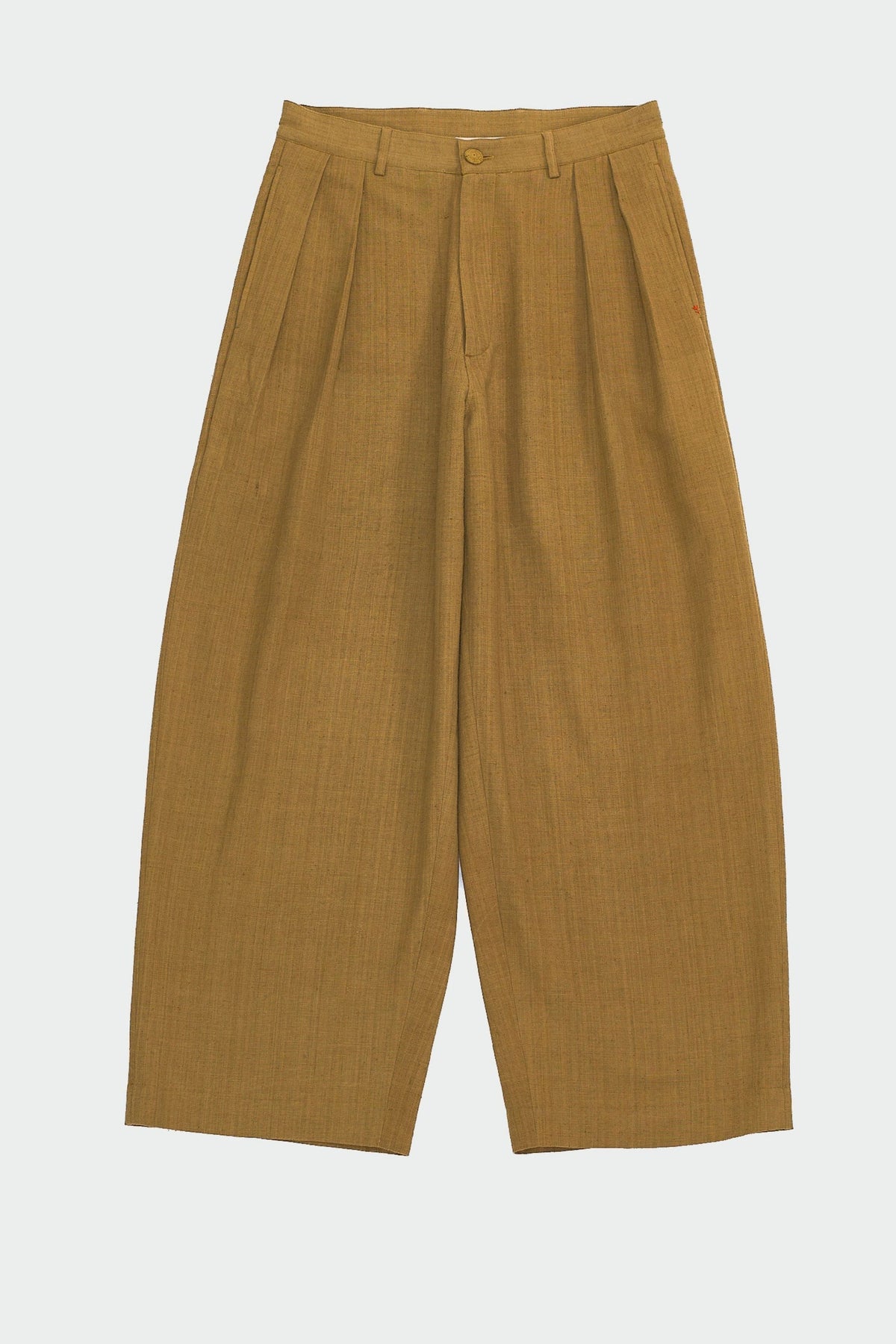 Flaxen Yellow Cotton Pleated Trousers