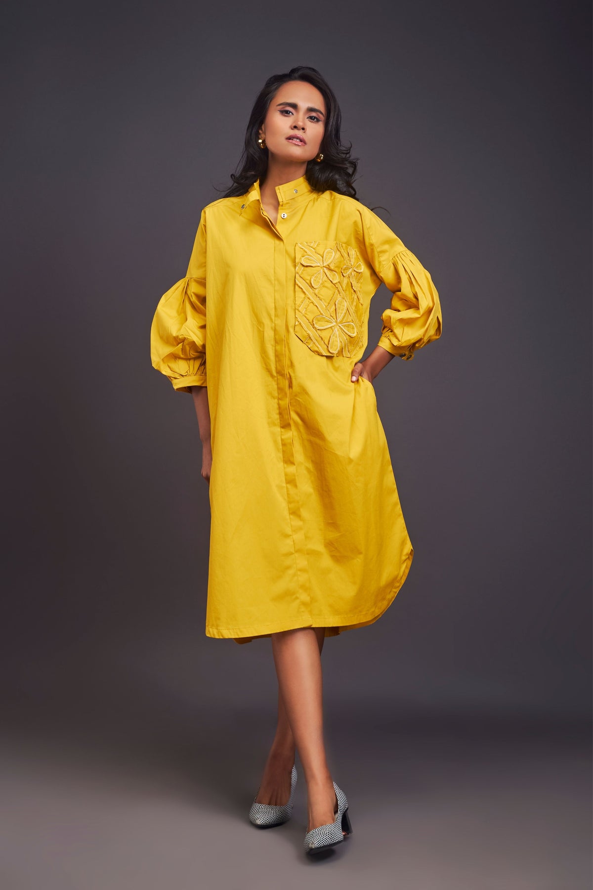 Yellow Oversized Shirt Dress