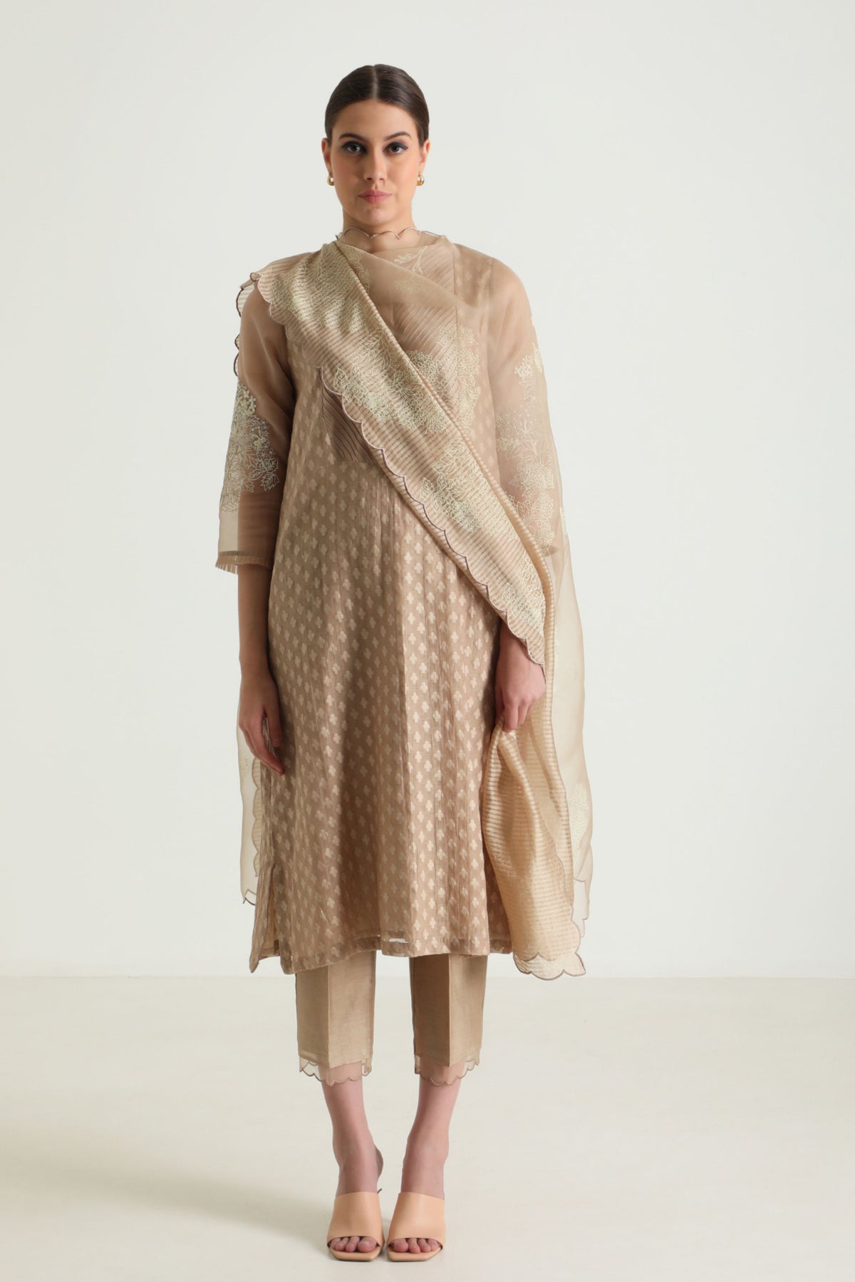 Beige Embroidered Kurta Set