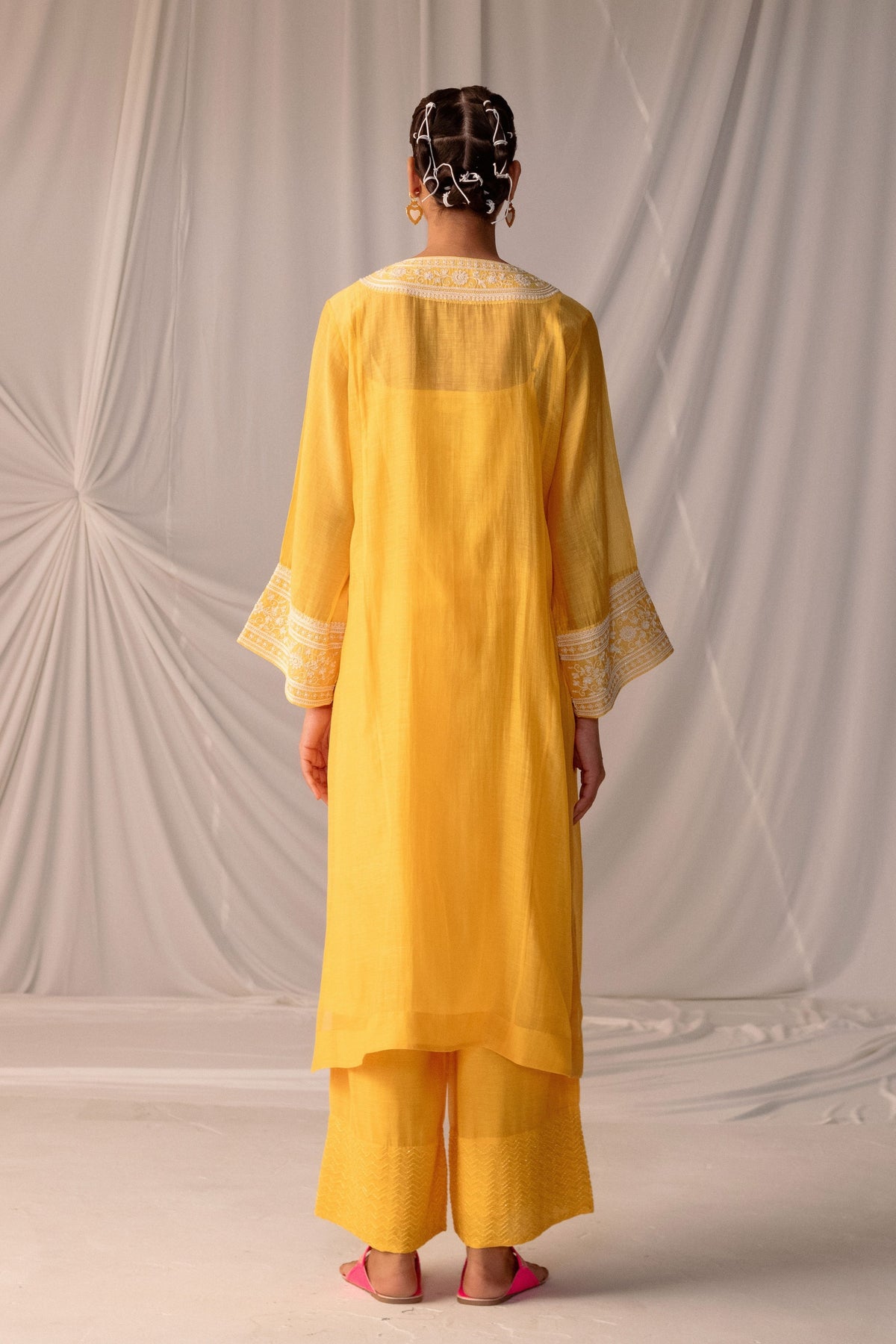 Yellow Embroidered Tunic &amp; Trouser Set
