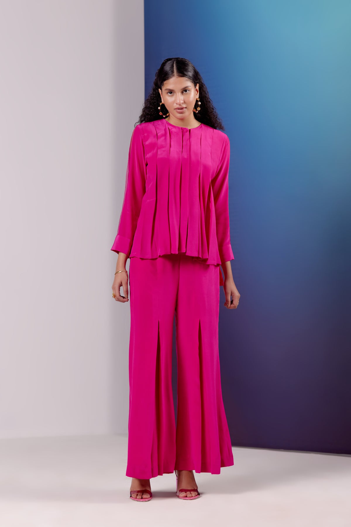 Box Pleat Hot Pink Top