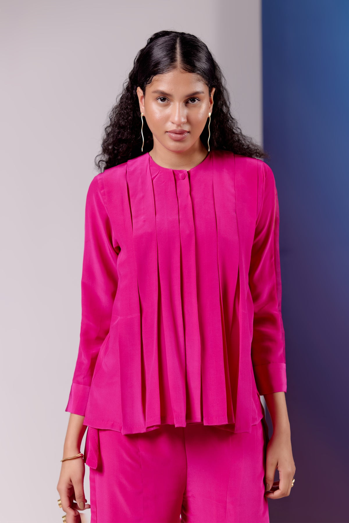 Box Pleat Hot Pink Top