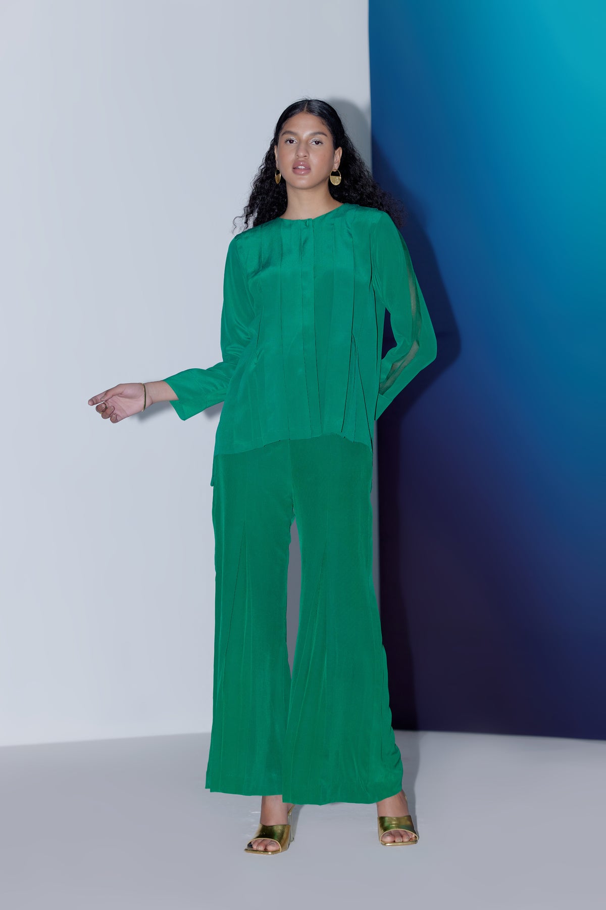 Box Pleat Co-Ords Emerald Green Set