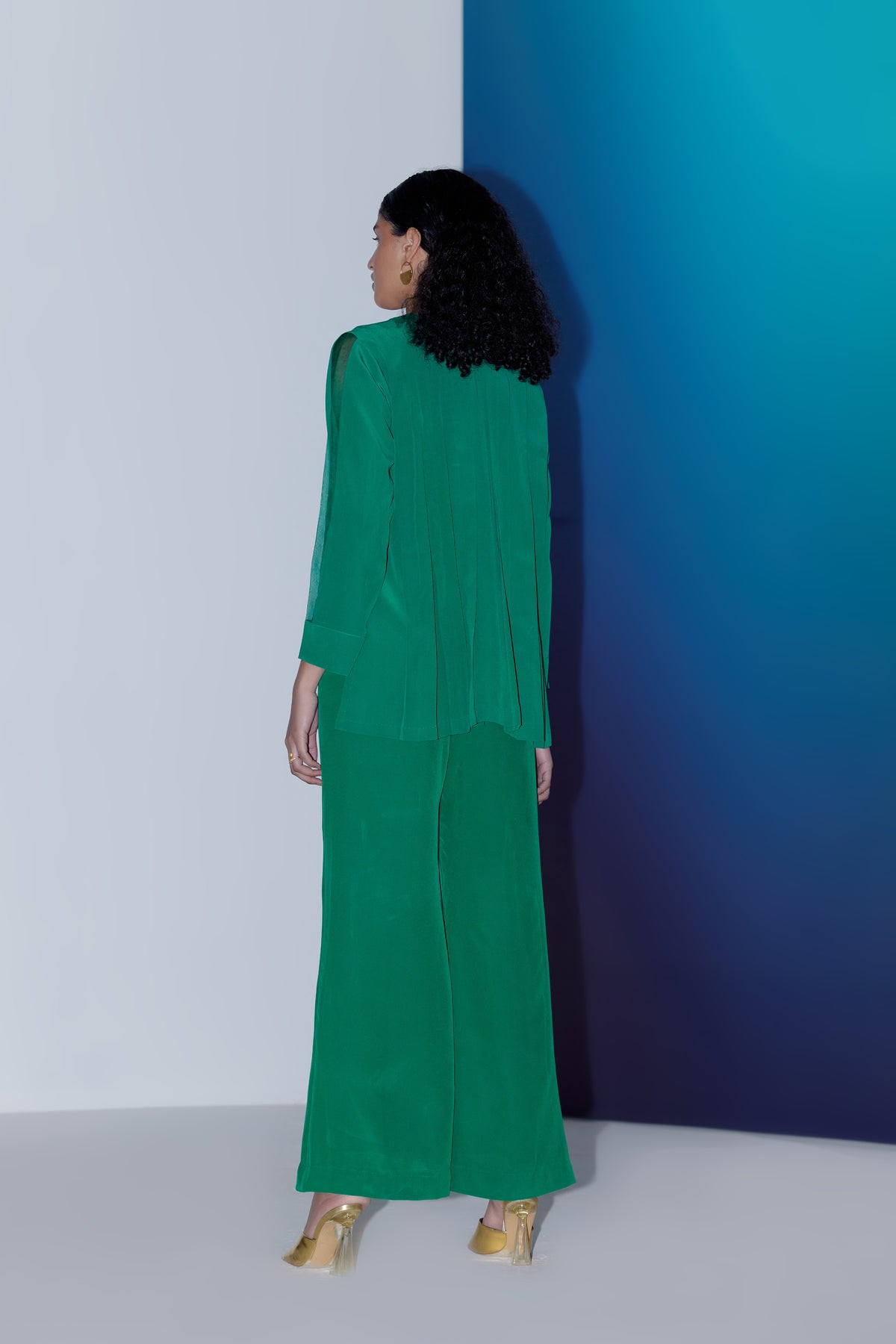 Box Pleat Top Emerald Green