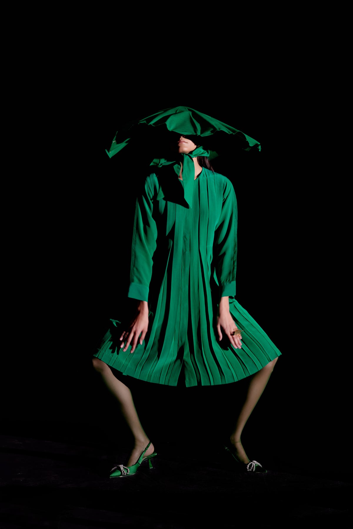 Emerald Green Box Pleat Dress