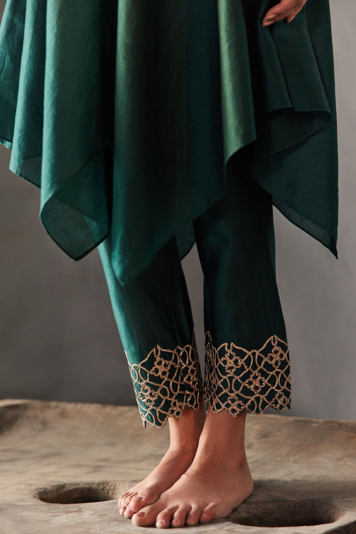 Forest Green Asymmetrical Kurta Set