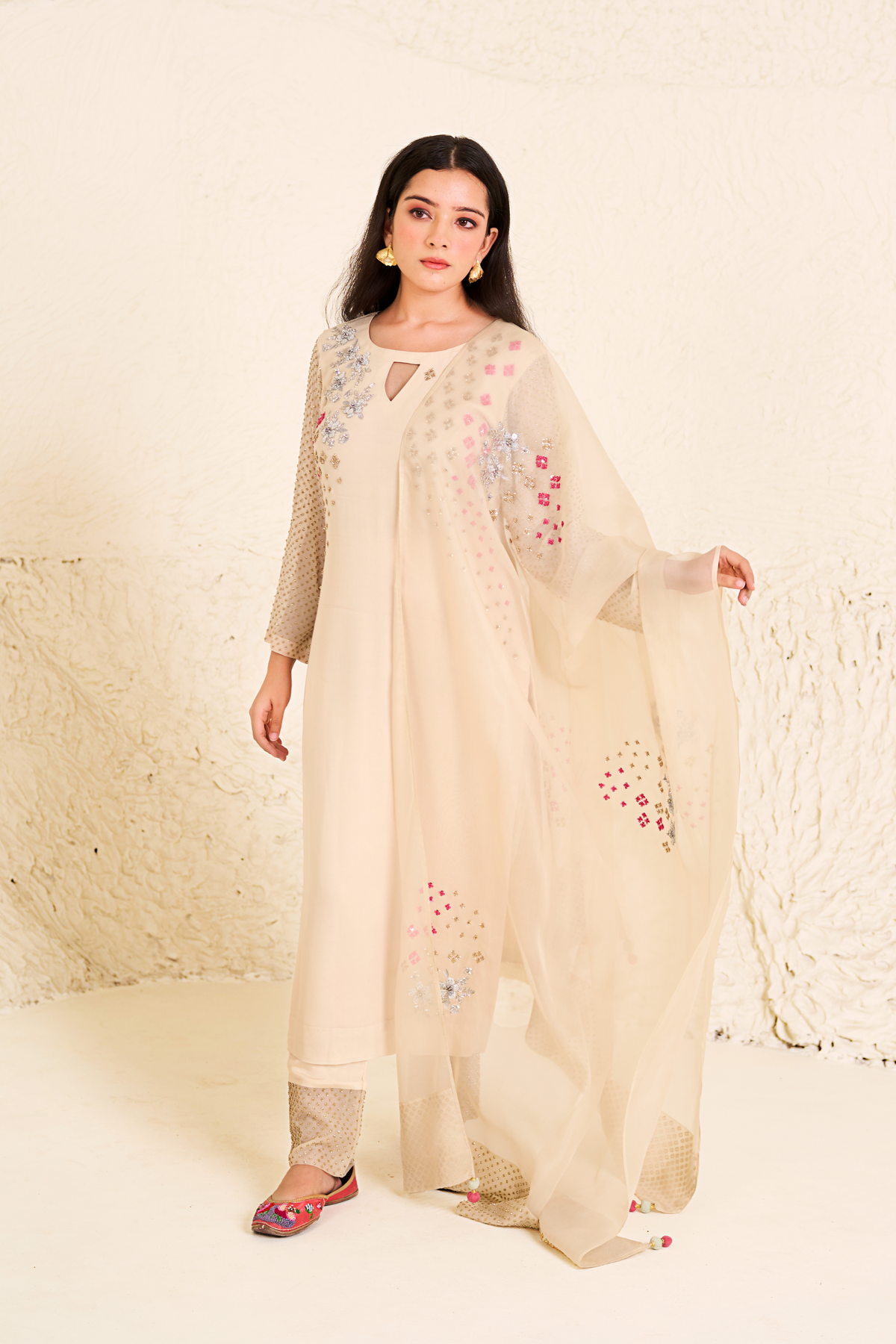 Georgette Kurta With Gold And Silver Handwork