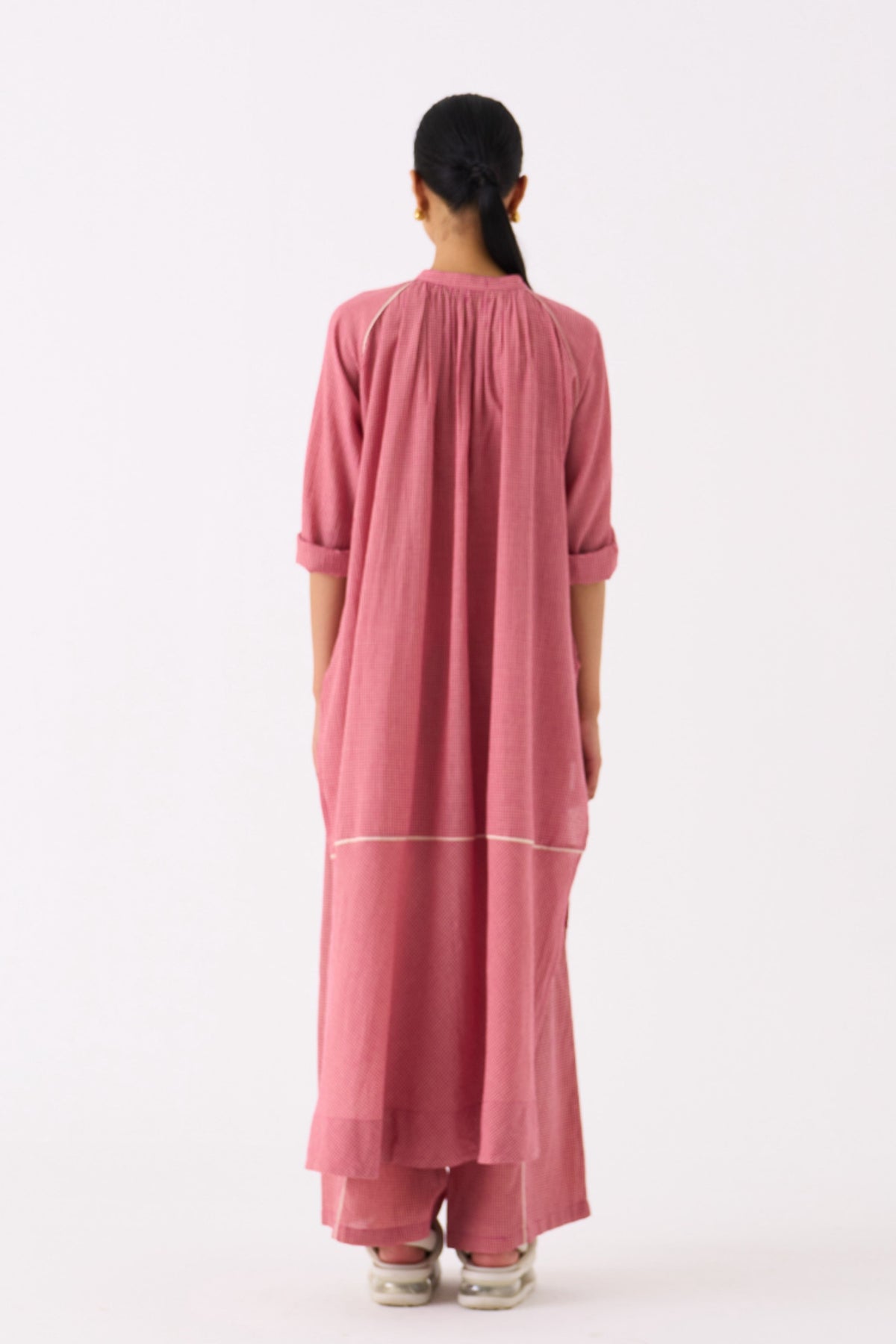 Pink Gather Neck Shirt Co-ord