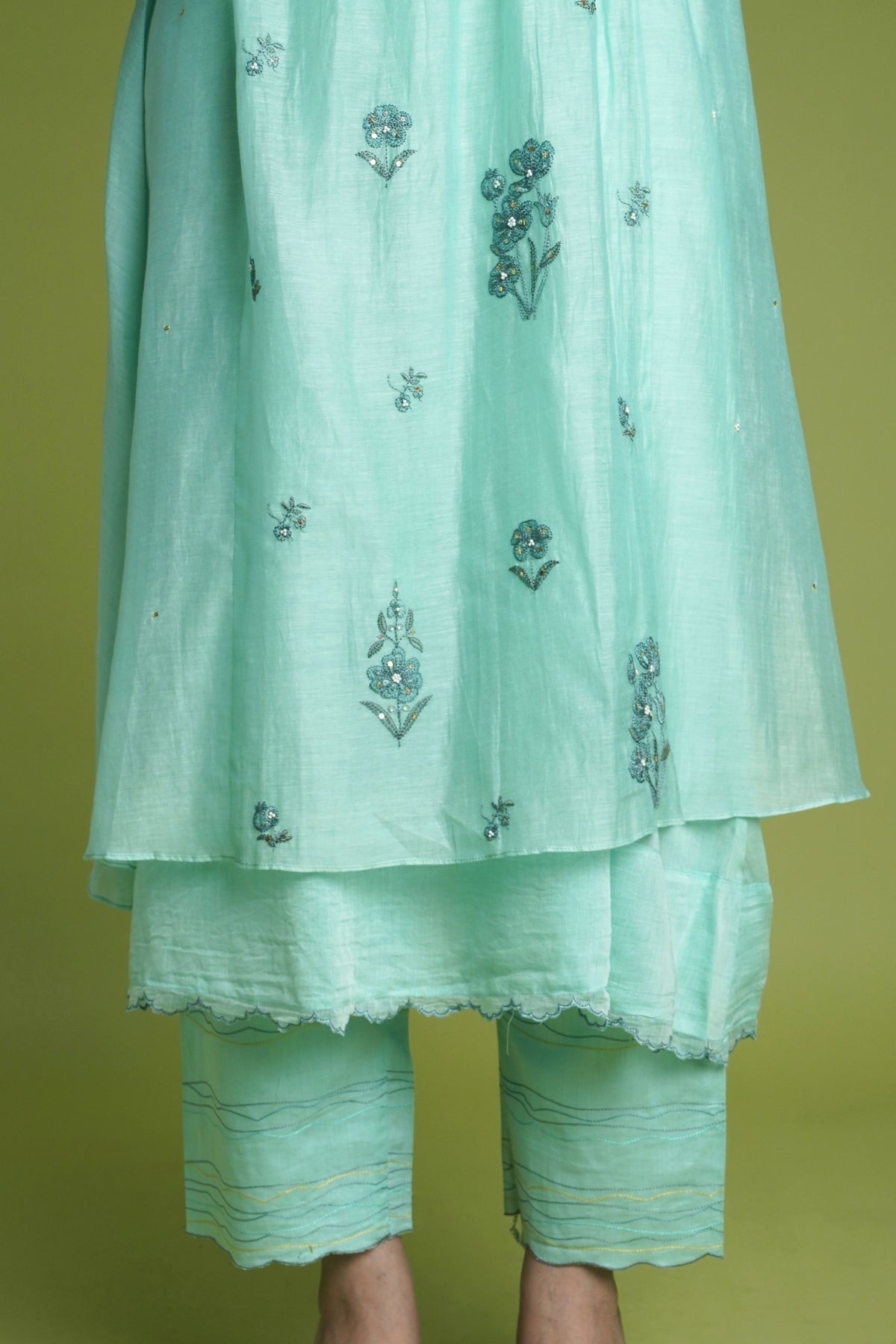 Firozi Mul Chanderi Kurta Set