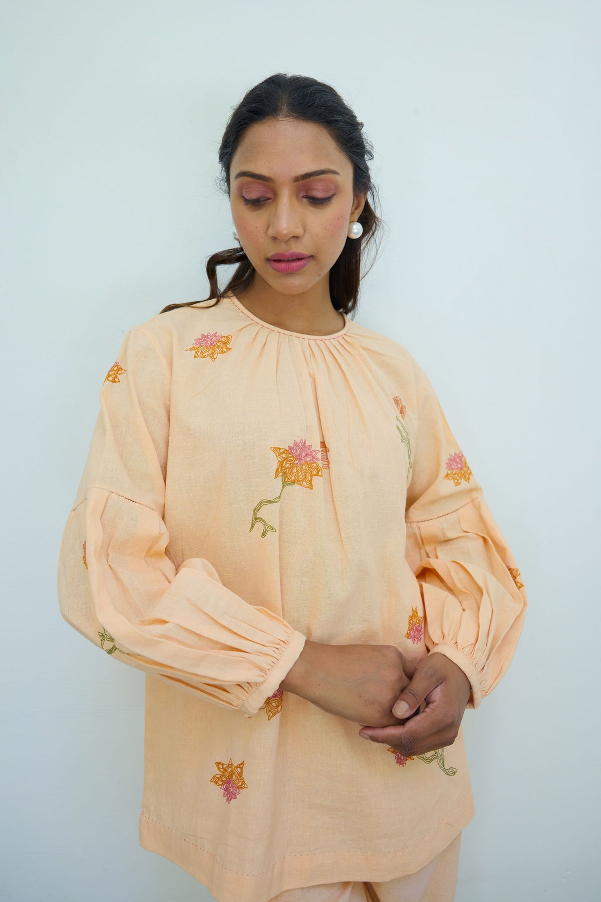 Hand Embroidered Peach Cotton Top