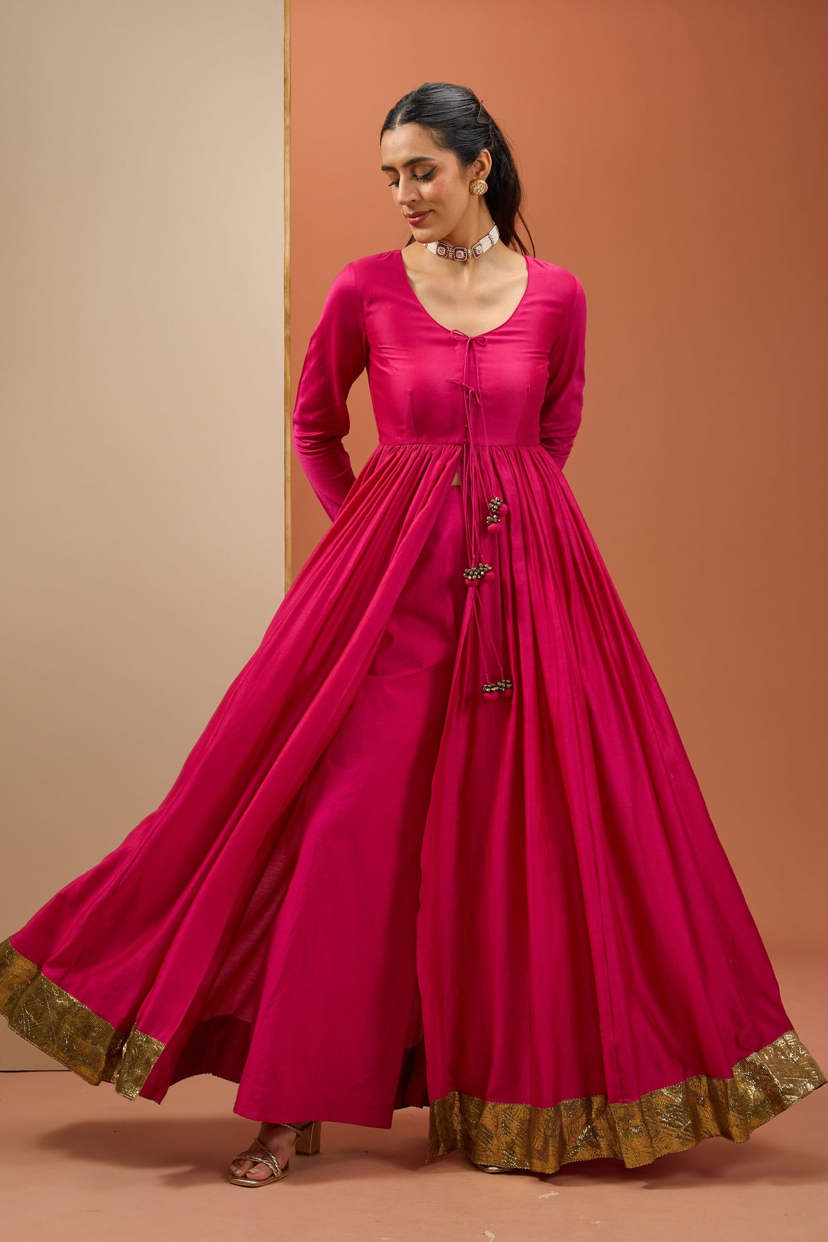 Hot Pink Lampi Anarkali Set