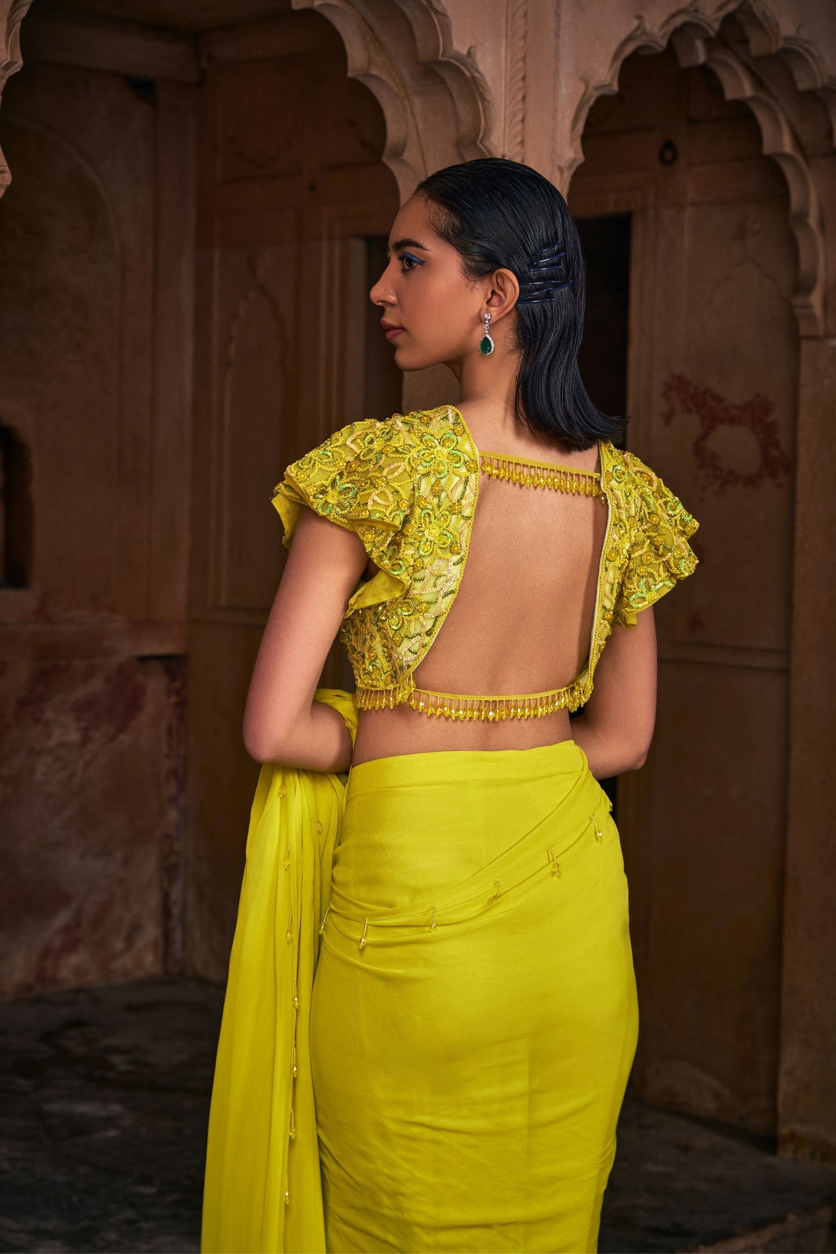 Yellow Embroidered Saree Set