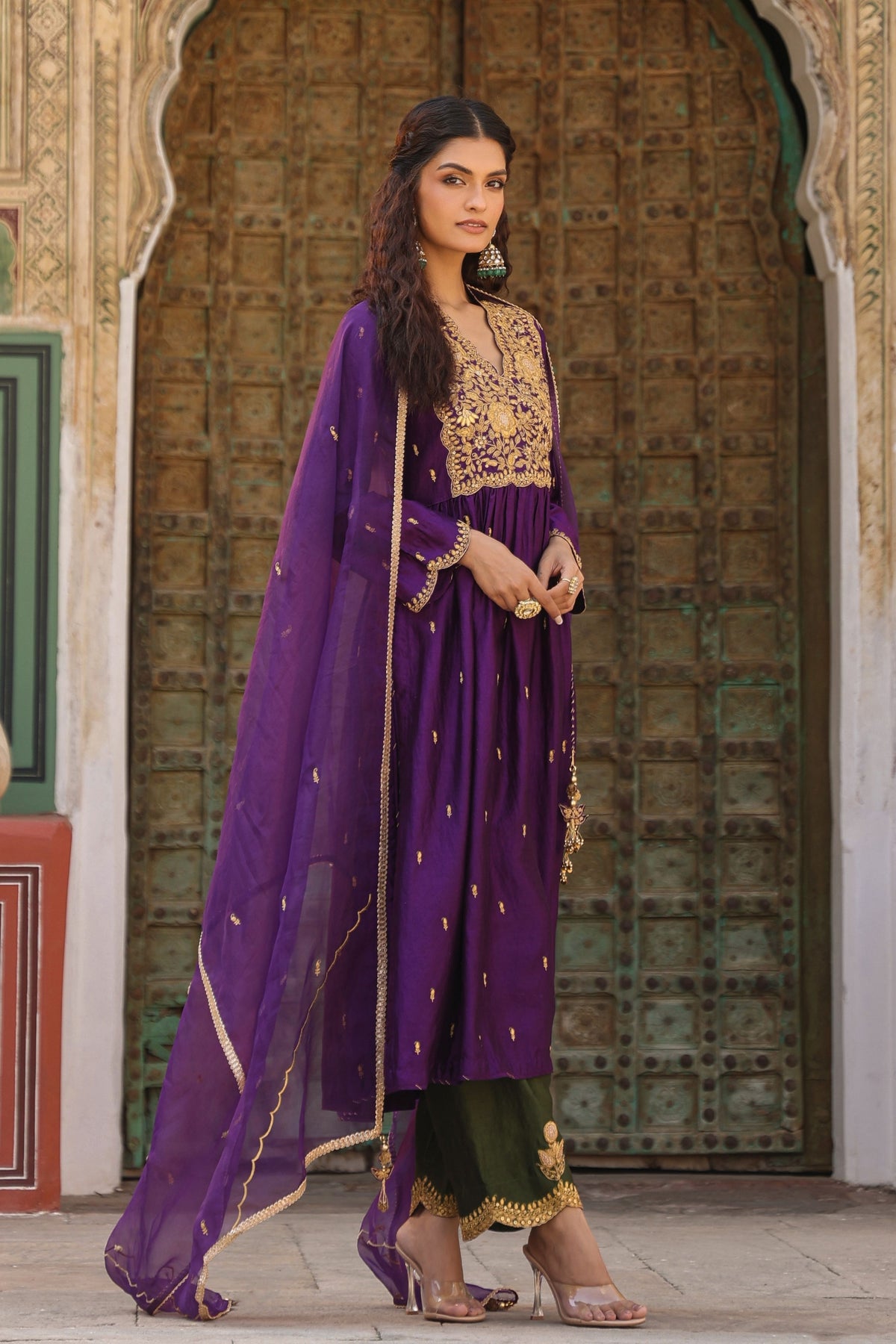 Overlap Frockstyle Purple Kurta Set