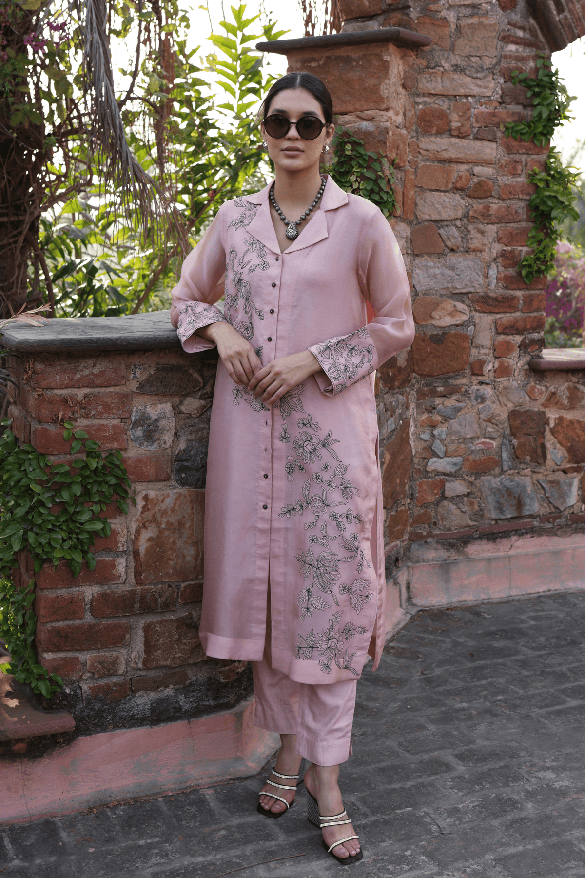 Dusty Pink Embroidered Kurta And Pant