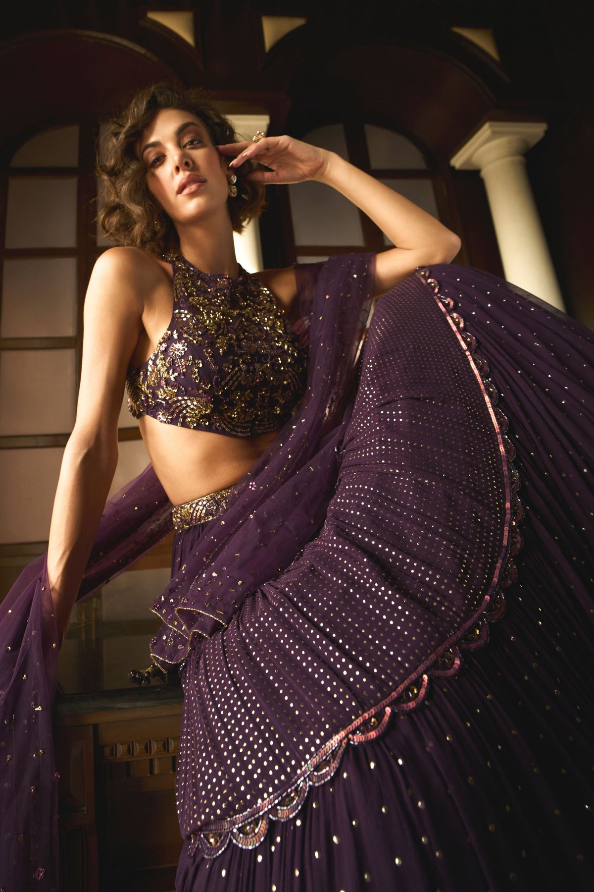 Purple Mukaish Lehenga Set