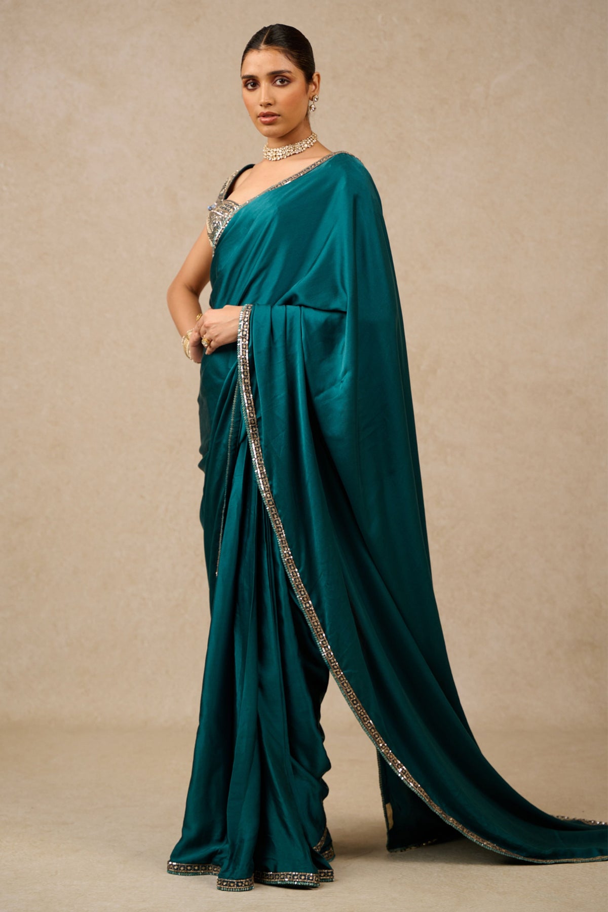 Teal Satin Saree