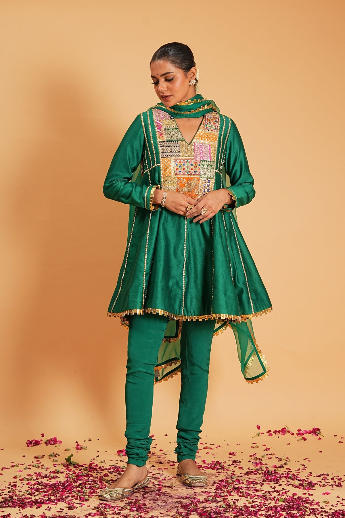 Green Chanderi Kurta Set