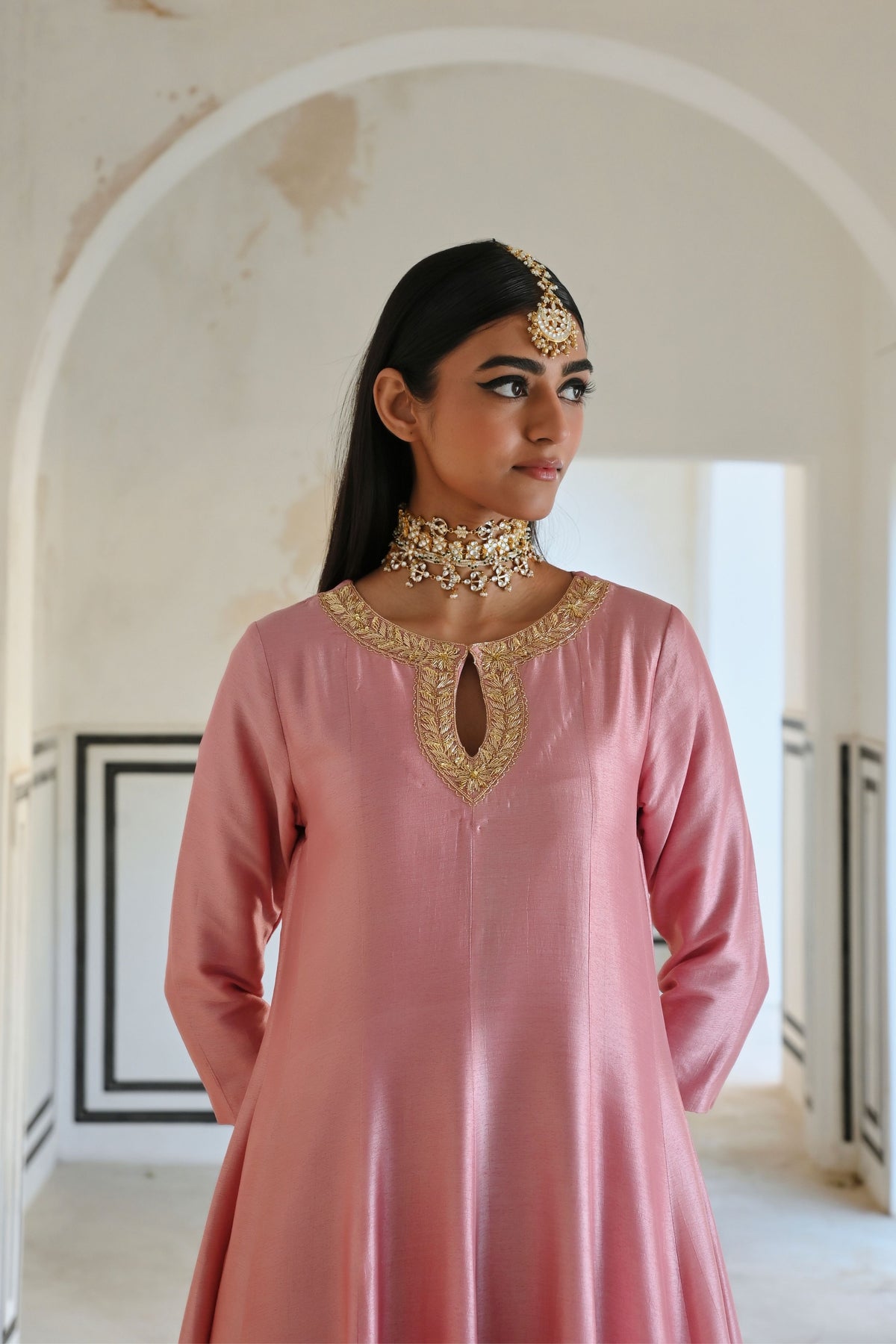 Mauve Pink Embroidered Anarakali Set