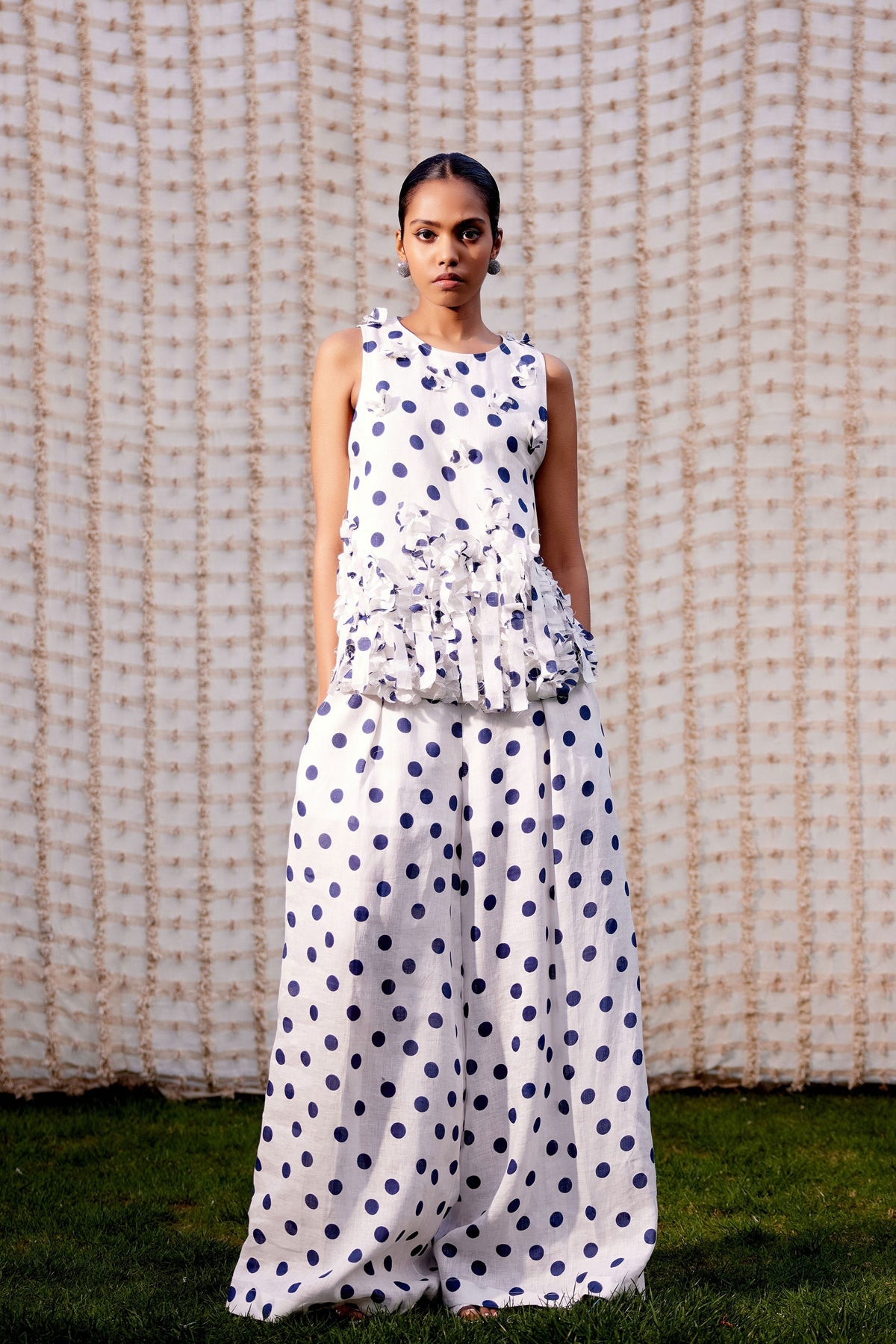 White &amp; Blue Polka Co-ord Set